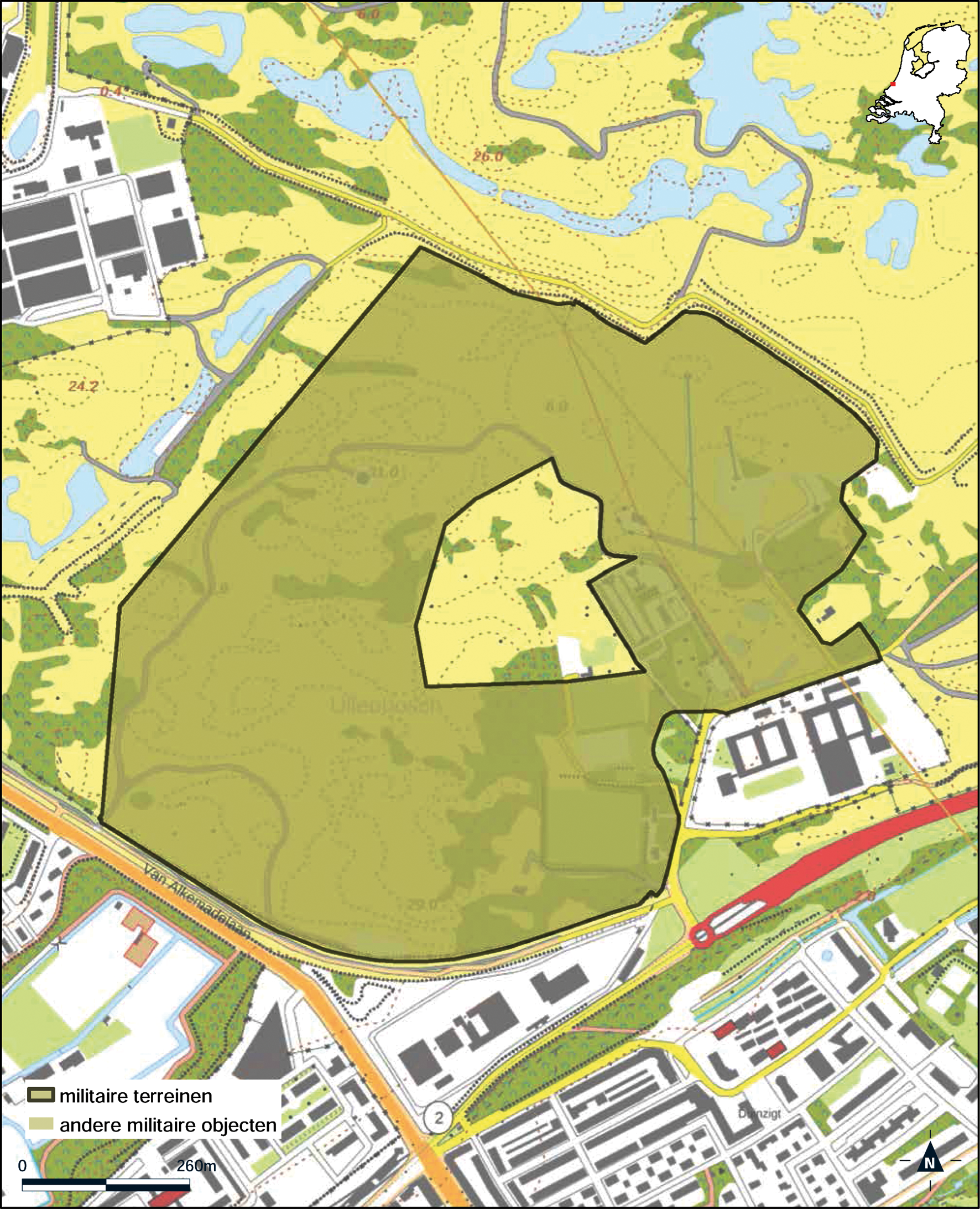 Kaart militair terrein – militair terrein – oefenterrein Vlakte van Waalsdorp