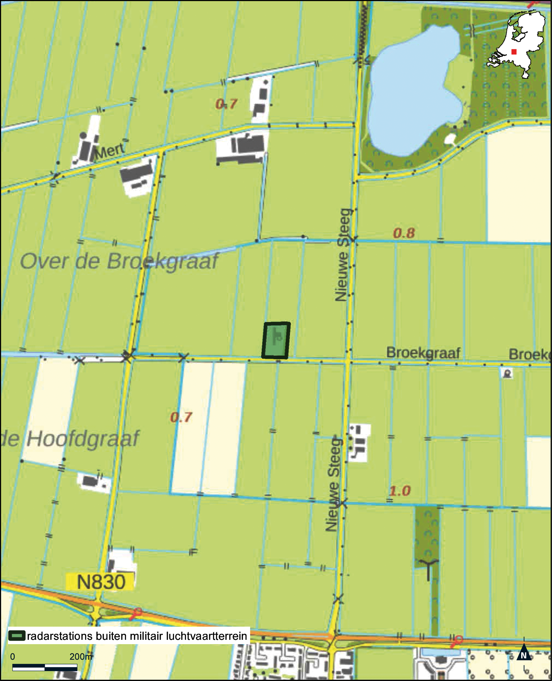 Kaart radarstation buiten militair gebied Herwijnen