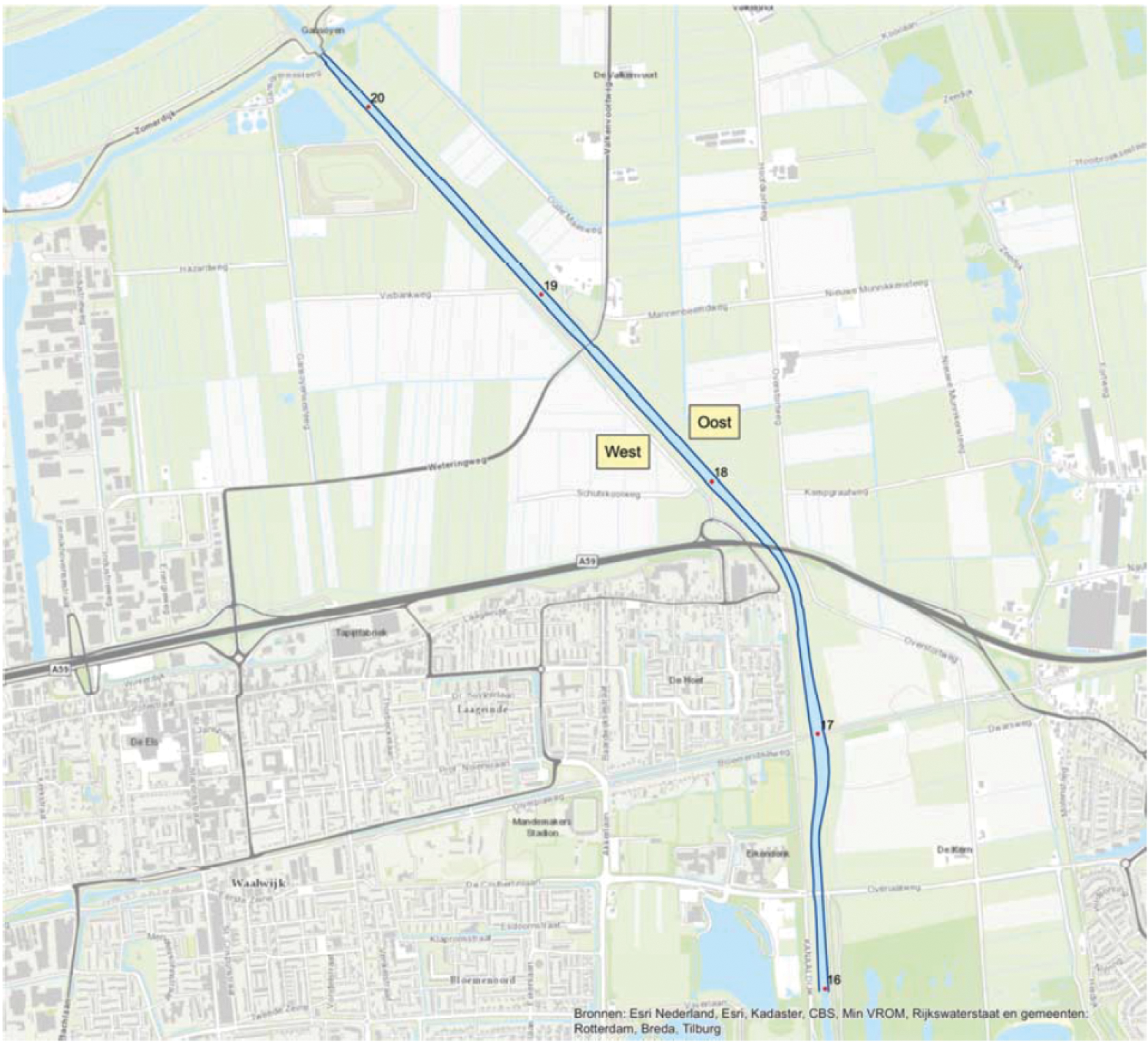 Kaart uitvoerpunten Drongelens kanaal