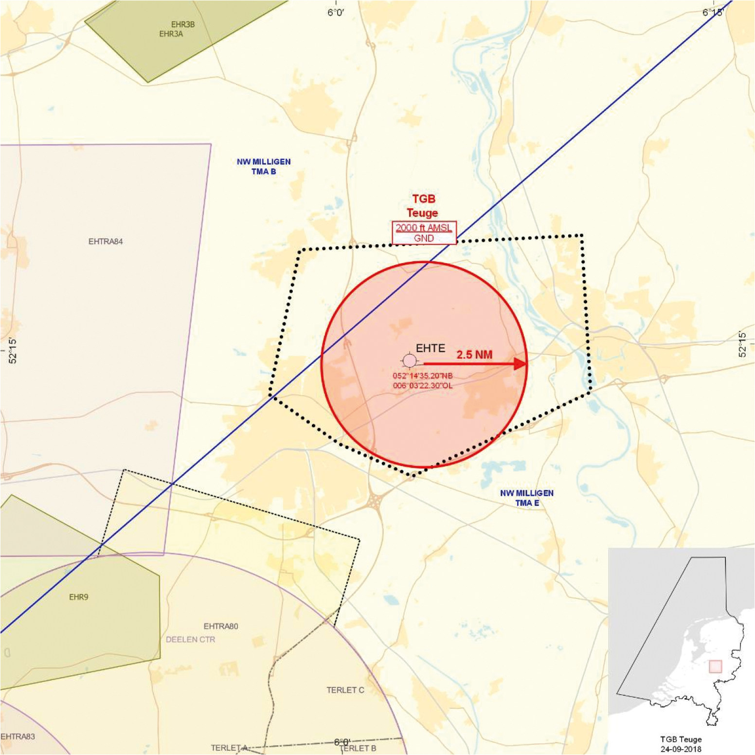 Figuur: Tijdelijk gebied met beperkingen en tijdelijke RMZ Teuge