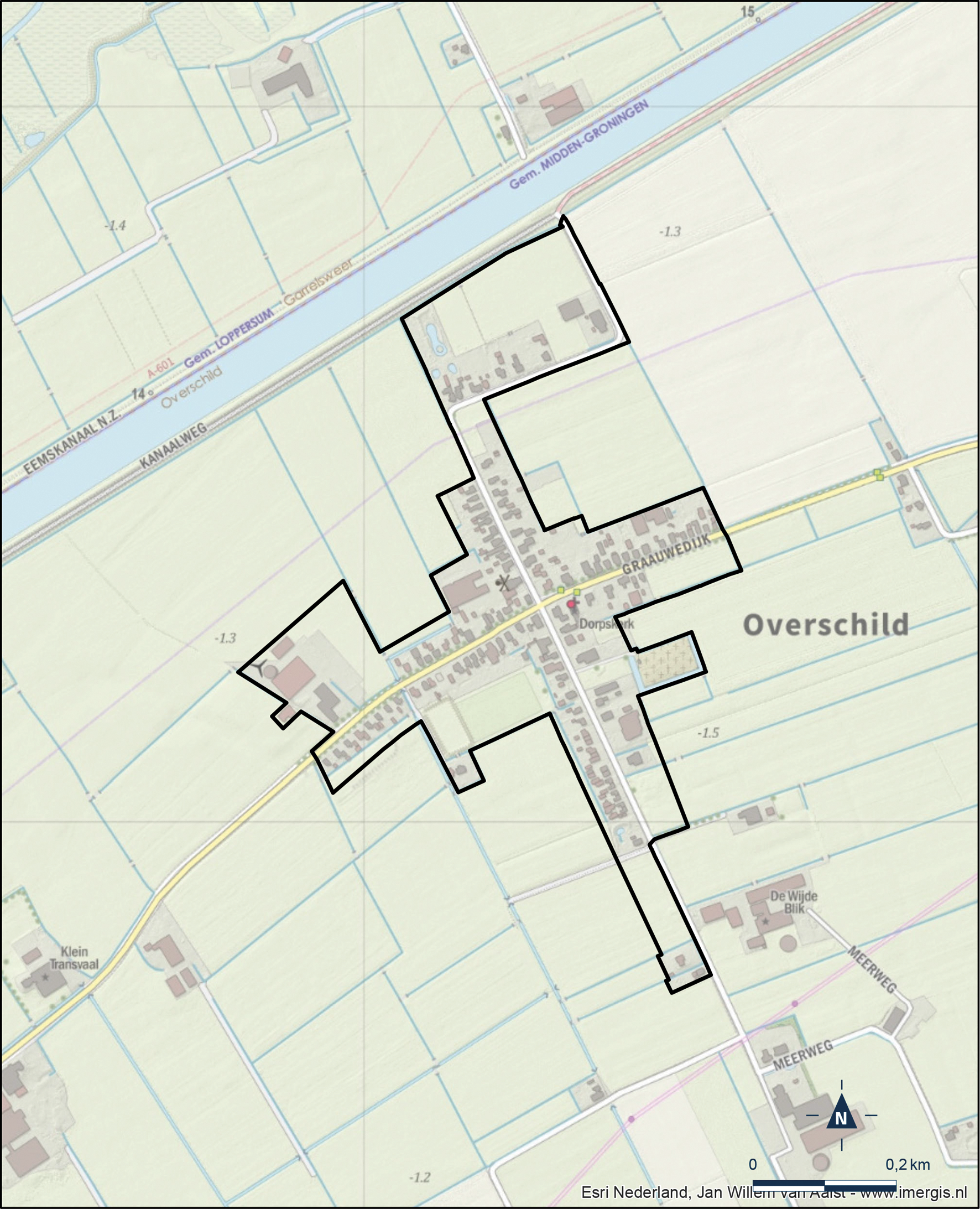 Kaart Midden-Groningen, Kern Overschild