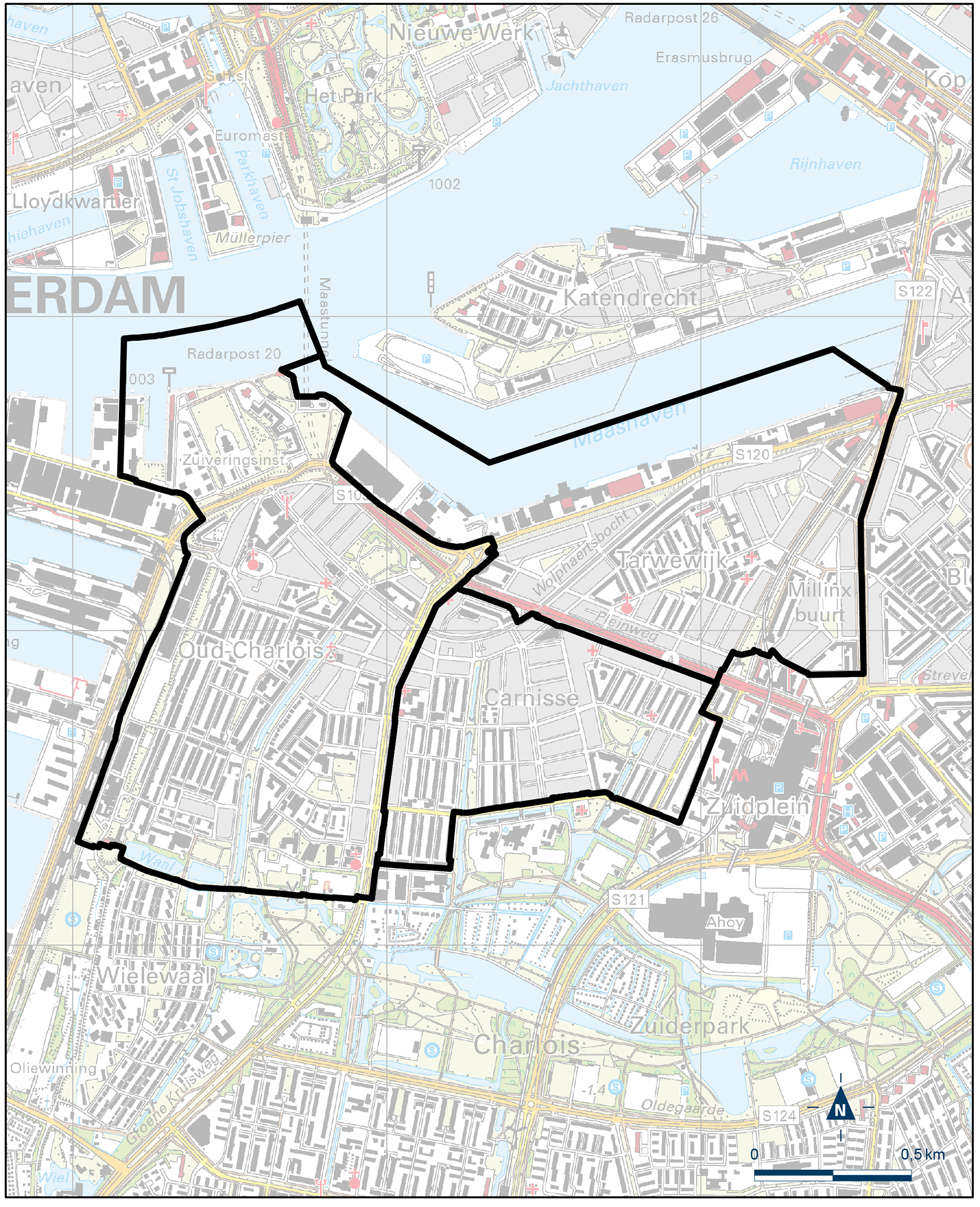Kaart Rotterdam, Carnisse, Oud Charlois en Tarwewijk