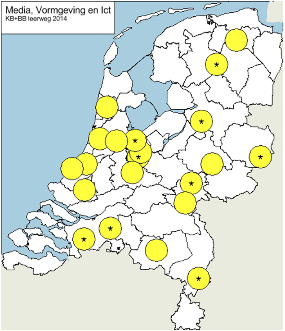 Kaart 21: spreiding profiel Media, vormgeving en ICT 2014