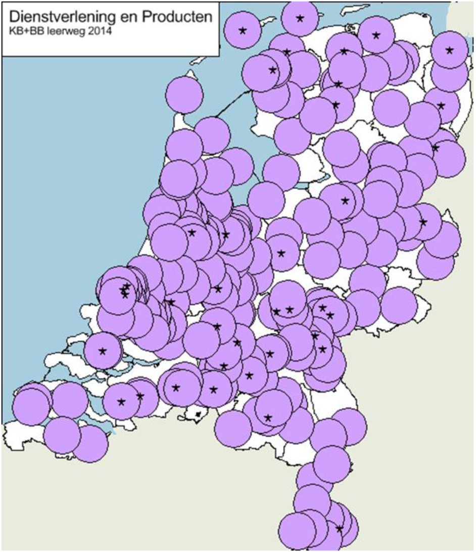 Kaart 22: spreiding profiel Dienstverlening en producten 2014