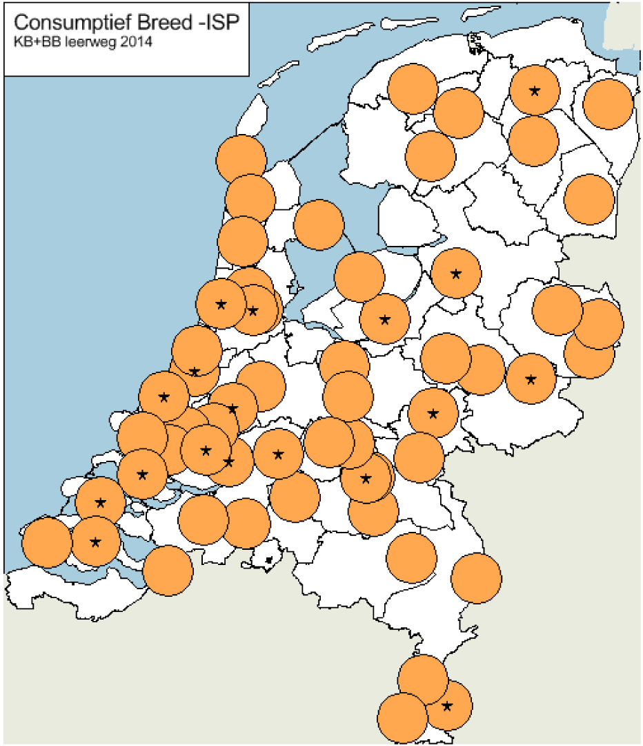 Kaart 25: spreiding intrasectoraal programma Consumptief breed 2014 (vgl. kaart 16)