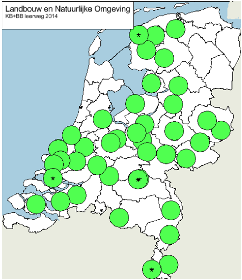 Kaart 26: spreiding afdeling Landbouw en natuurlijke omgeving 2014 (vgl. kaart 16)