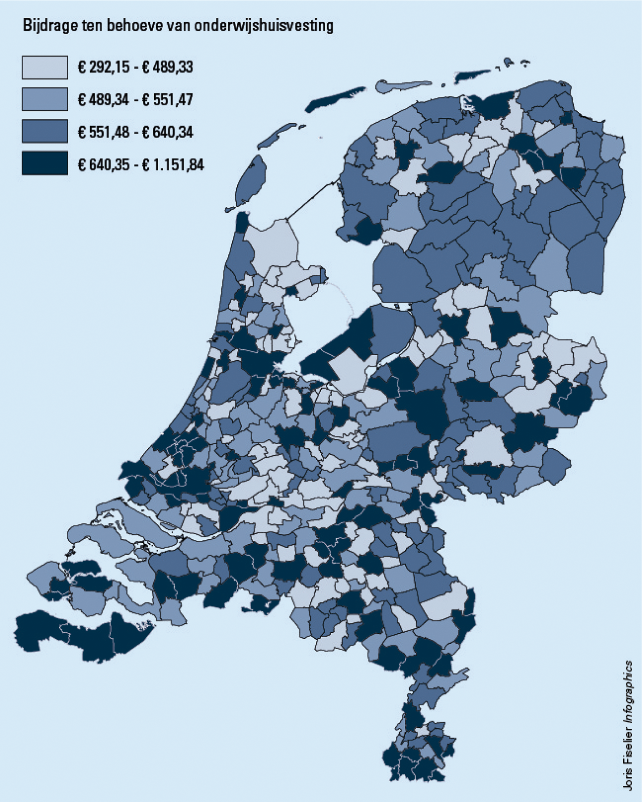 Figuur 4 Inkomsten onderwijshuisvesting uit Gemeentefonds voor het primair onderwijs gerelateerd aan aantal leerlingen in het primair onderwijs, 2013