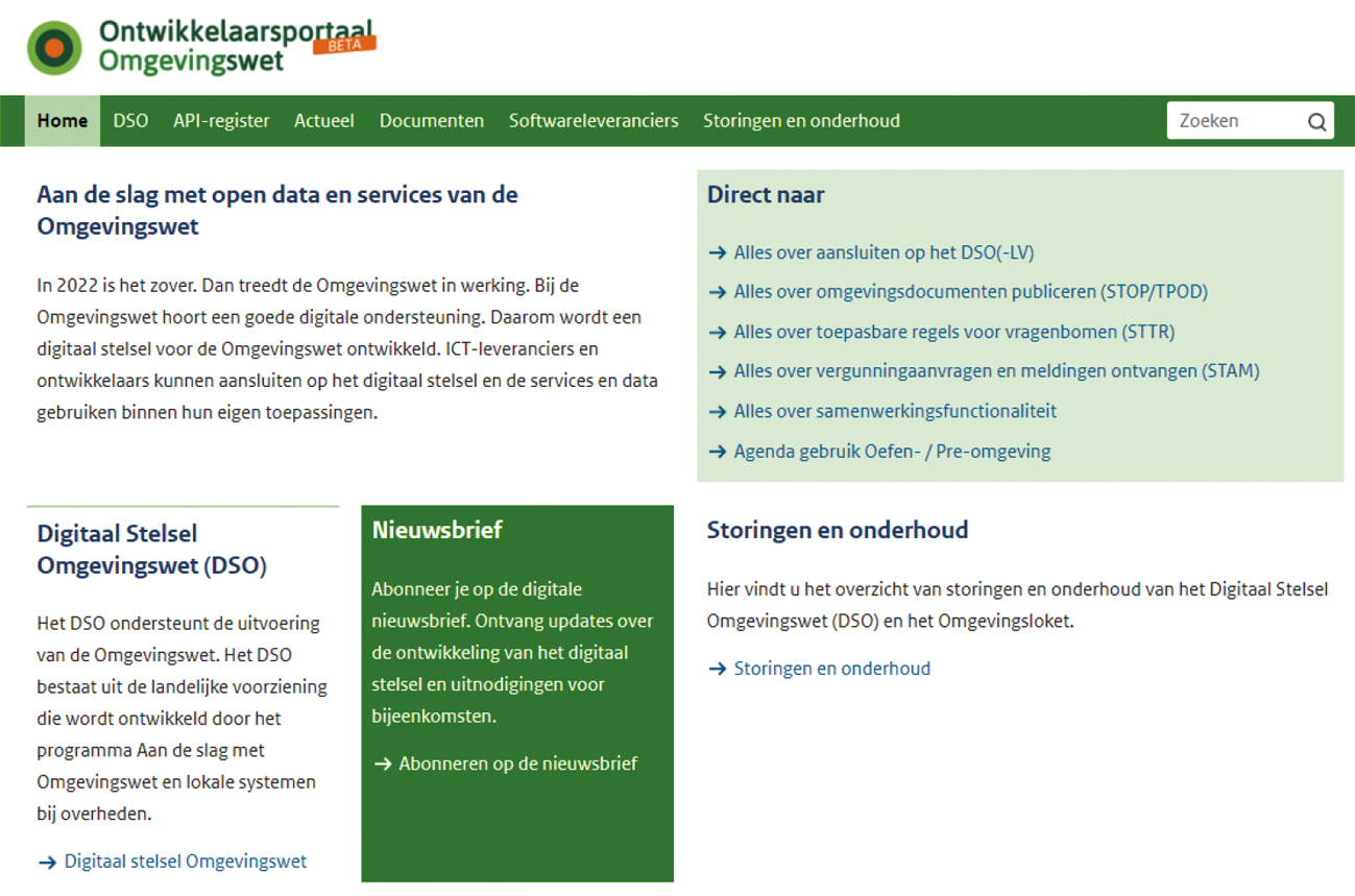 Figuur 1: Ontwikkelaarsportaal Digitaal Stelsel Omgevingswet