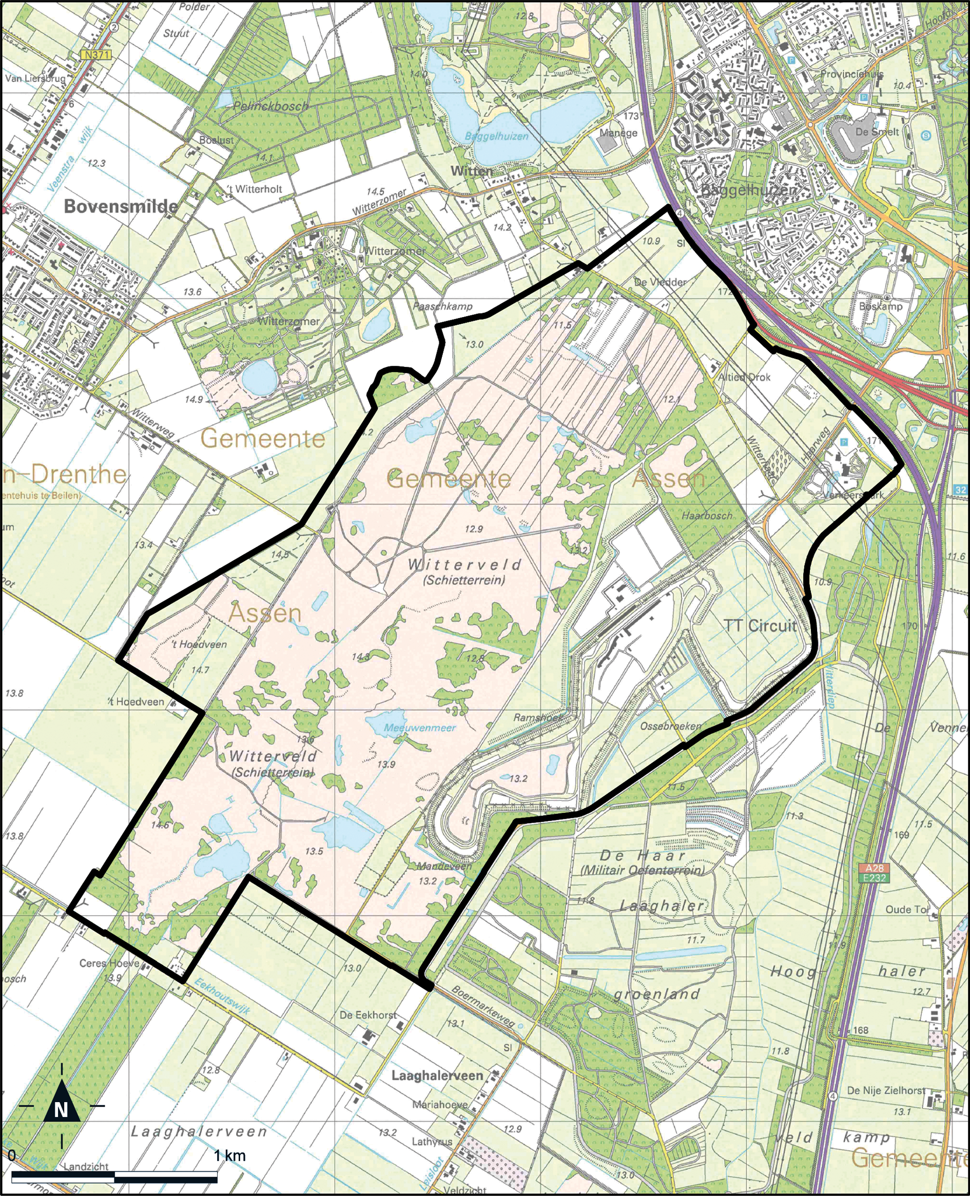 Kaart Assen, Toeristisch-recreatieve zone incl. TT-circuit