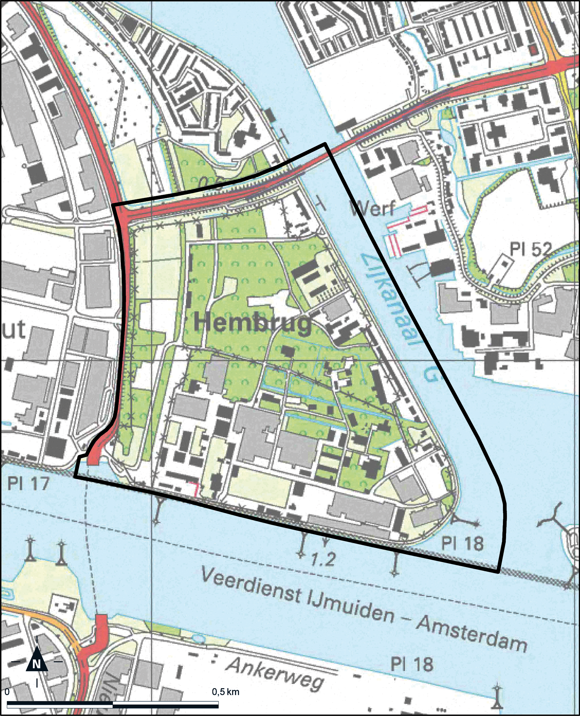 Kaart Zaanstad, Hembrugterrein