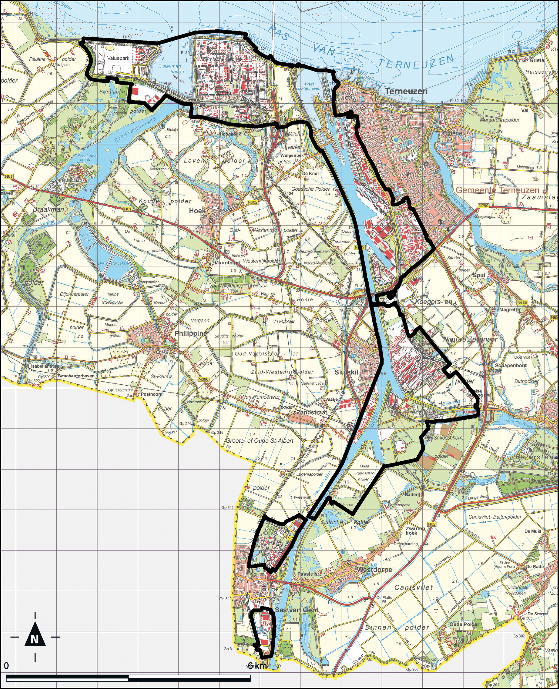 Kaart Terneuzen, Kanaalzone