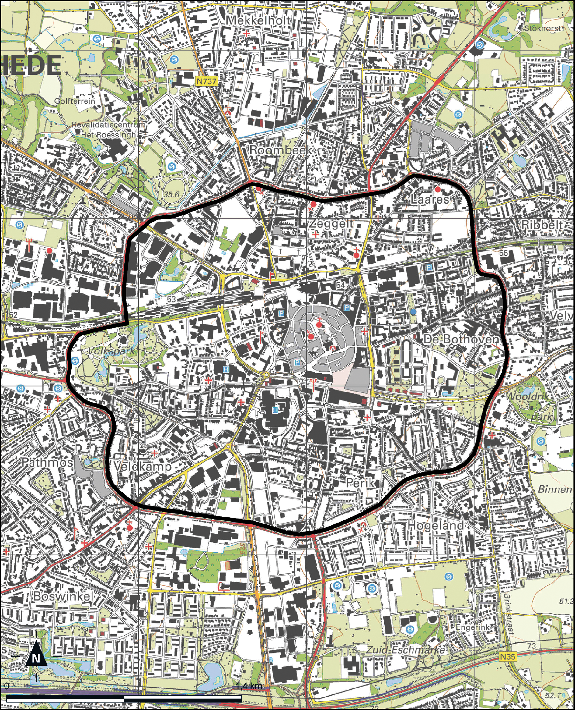 Kaart Enschede, Binnensingelgebied