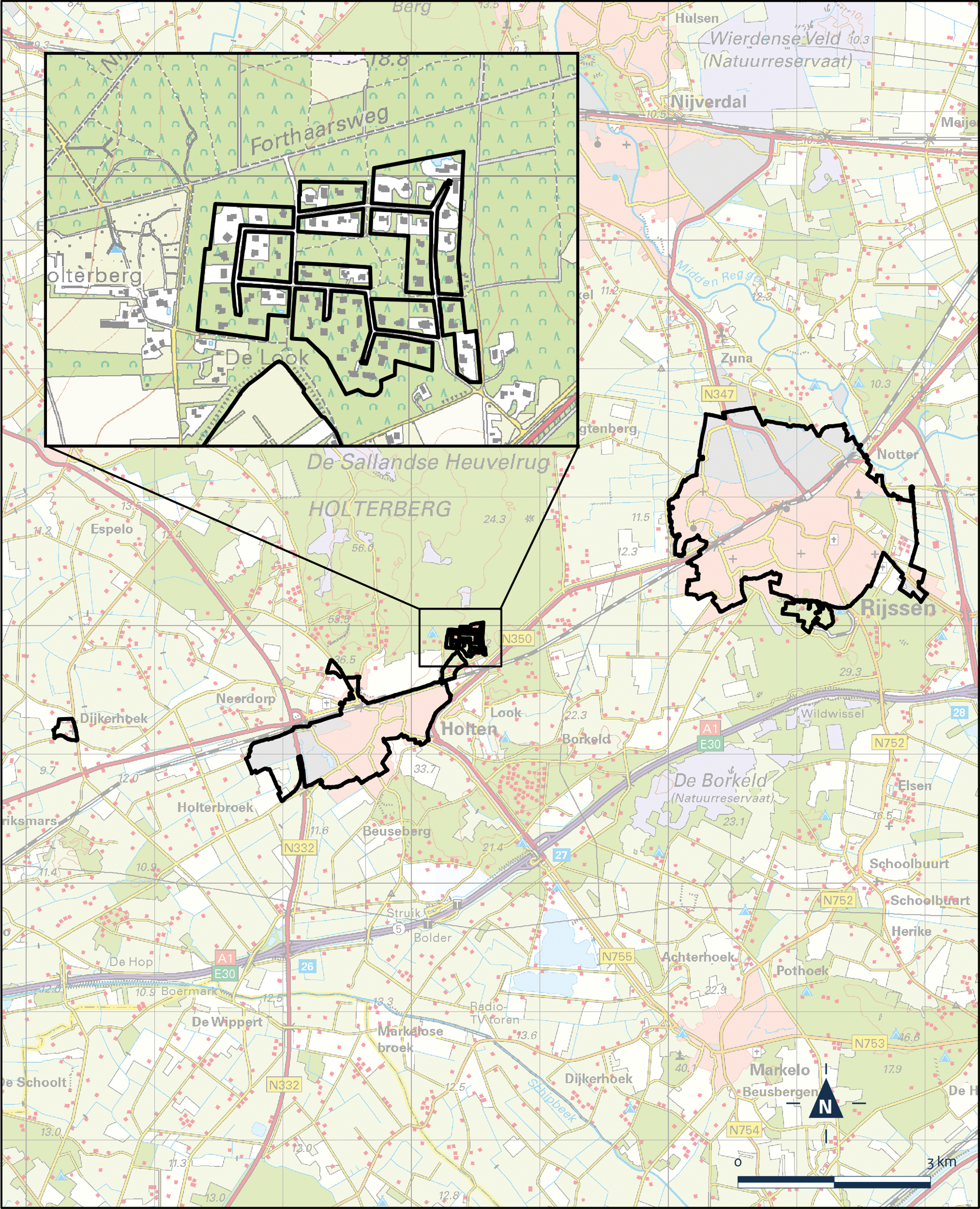 Kaart Rijssen en Holten, Kernen Rijssen en Holten