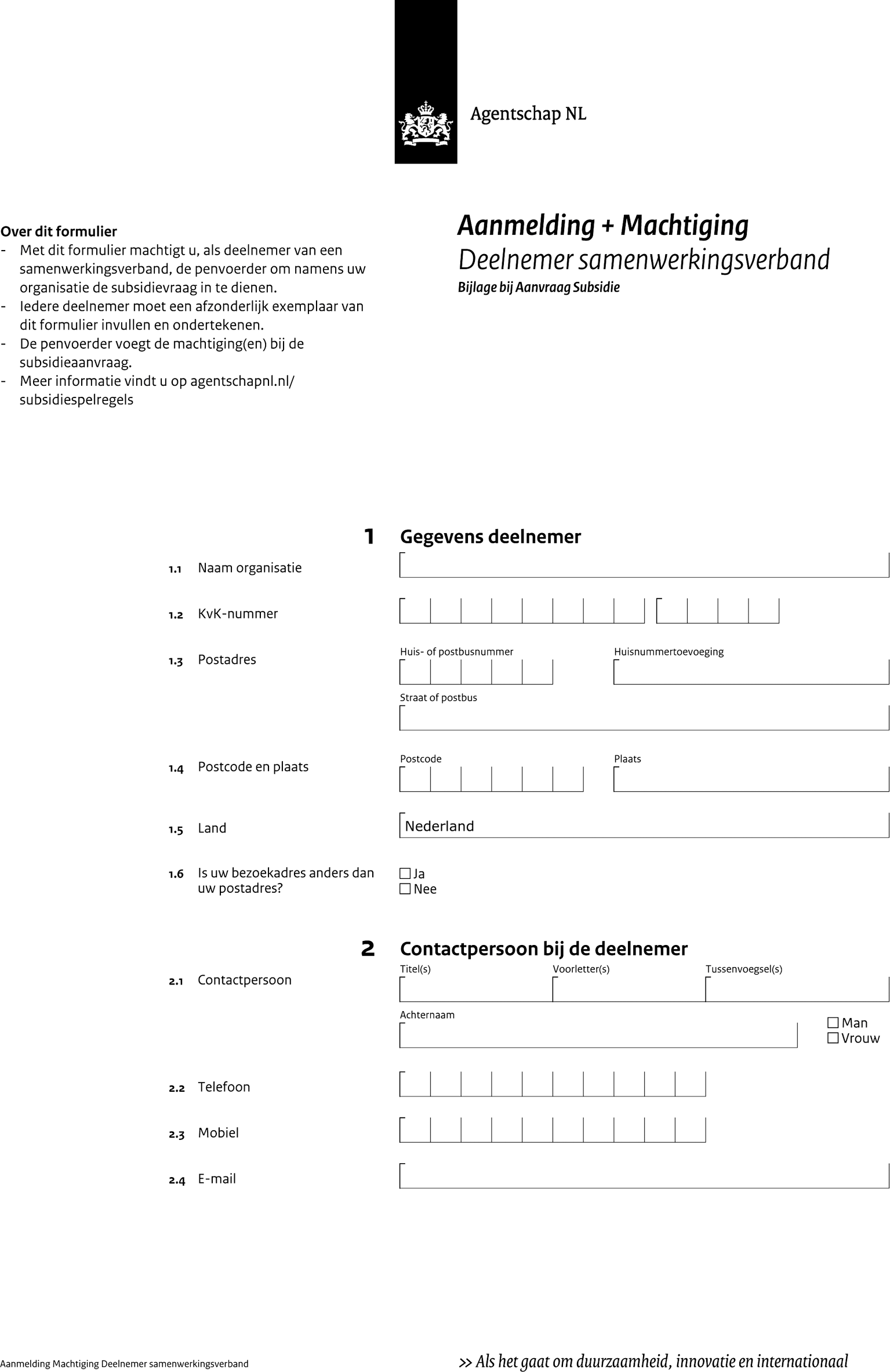 Aanmelding + Machtiging Deelnemer samenwerkingsverband