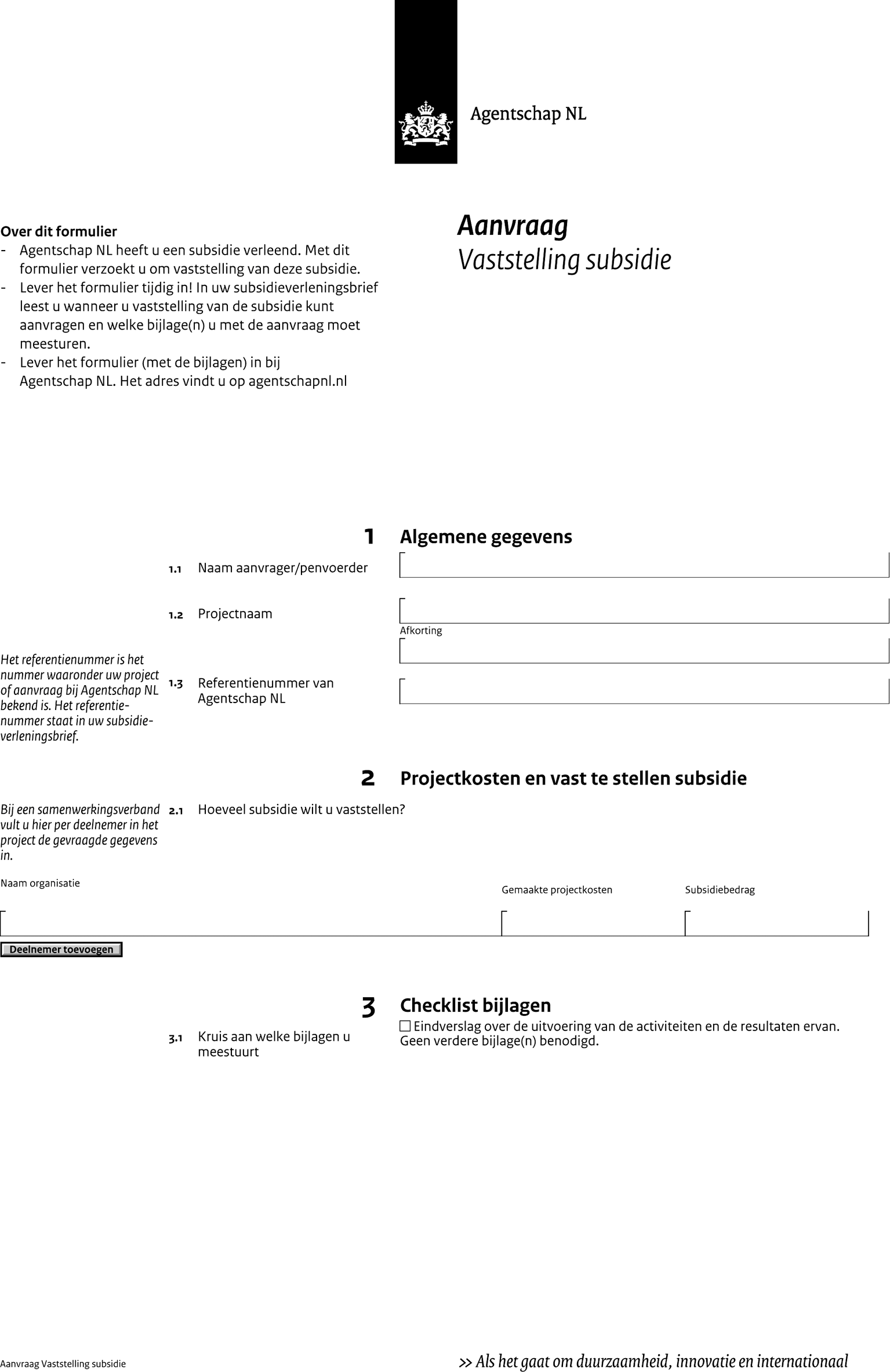 Aanvraag Vaststelling subsidie