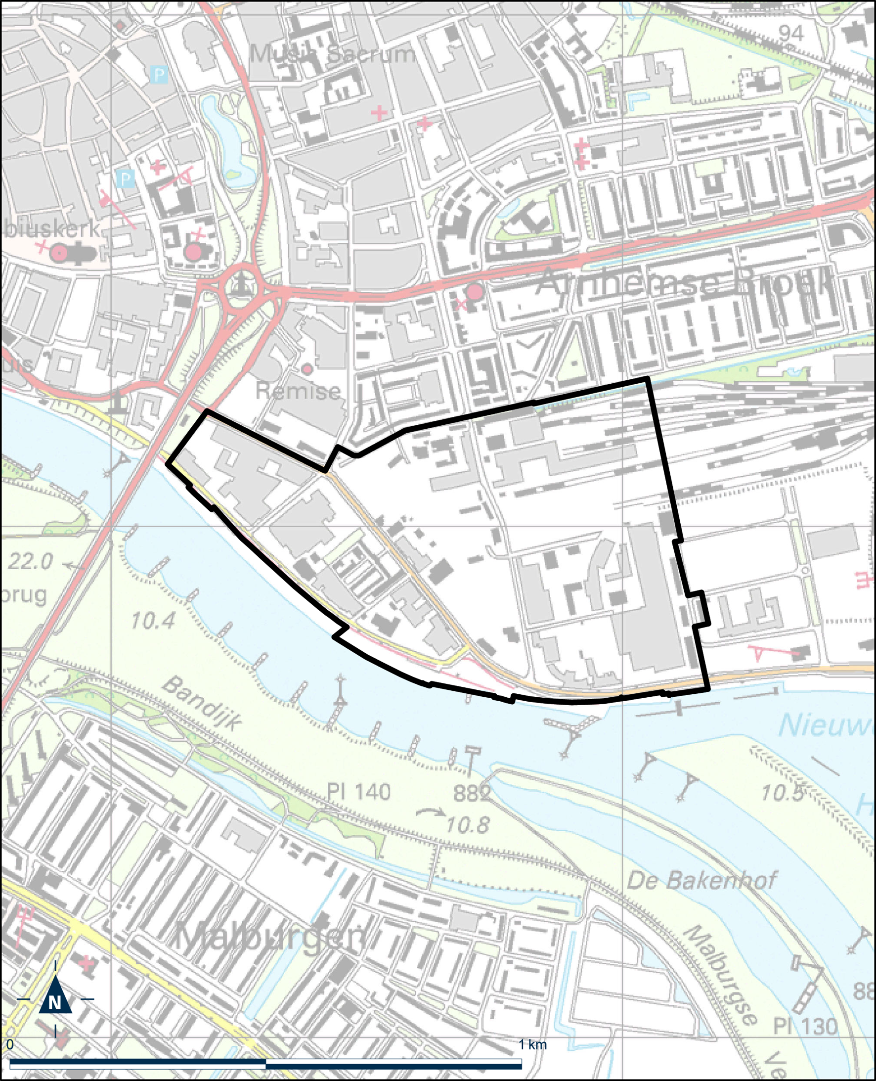 Kaart Arnhem – Oostelijk centrumgebied