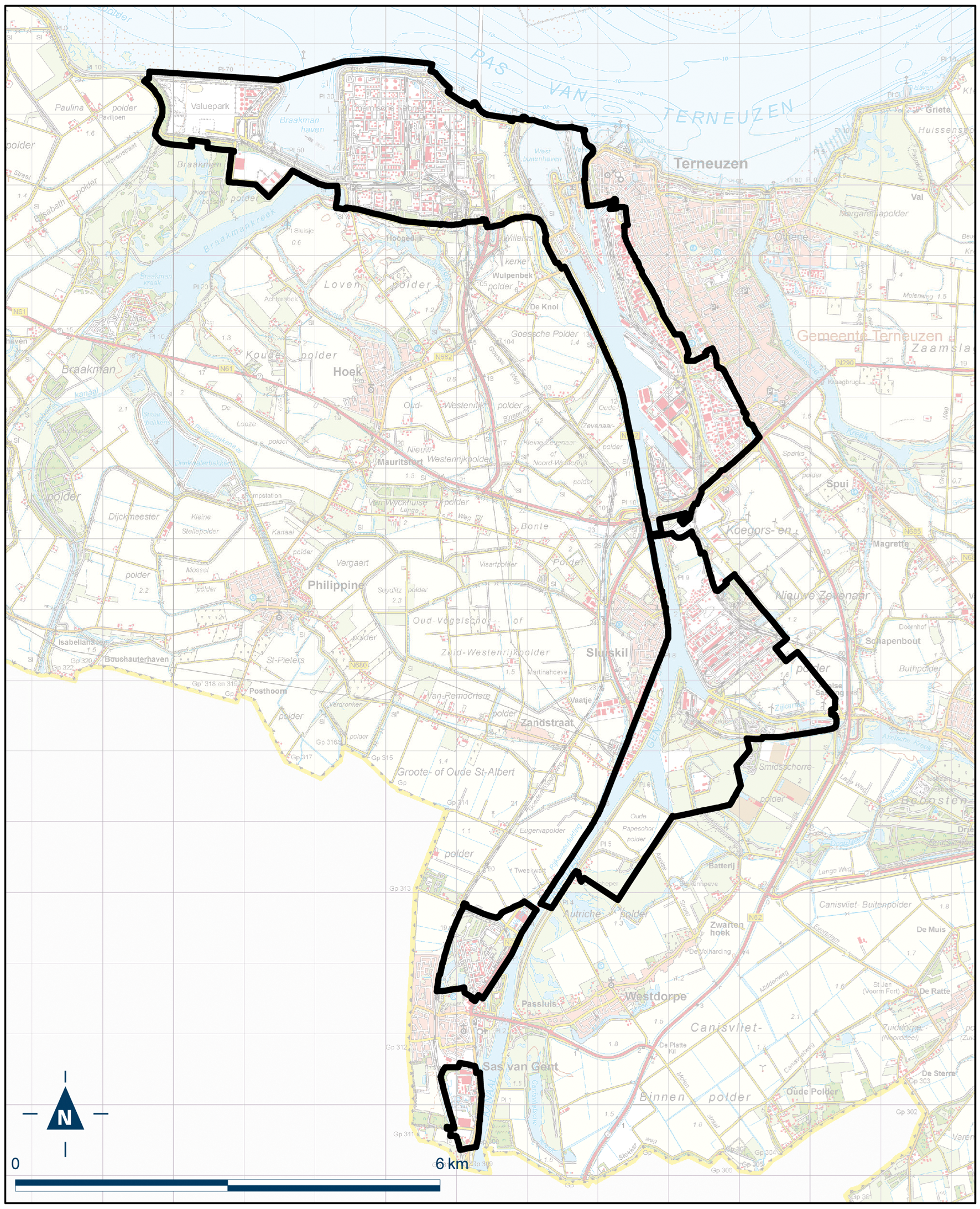 Kaart Terneuzen, Kanaalzone