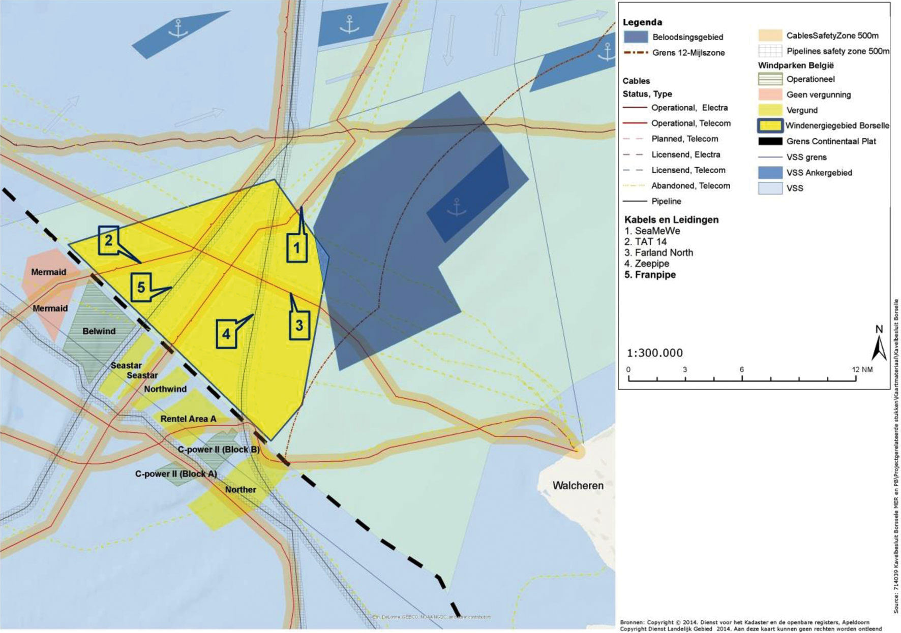 Figuur 2 Windenergiegebied Borssele met gebruiksfuncties in de directe omgeving