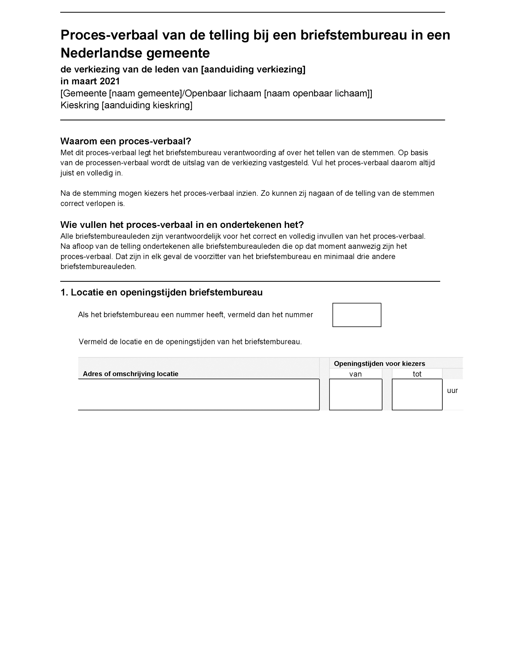 Model E-2: Proces-verbaal van de telling bij een briefstembureau in een Nederlandse gemeente