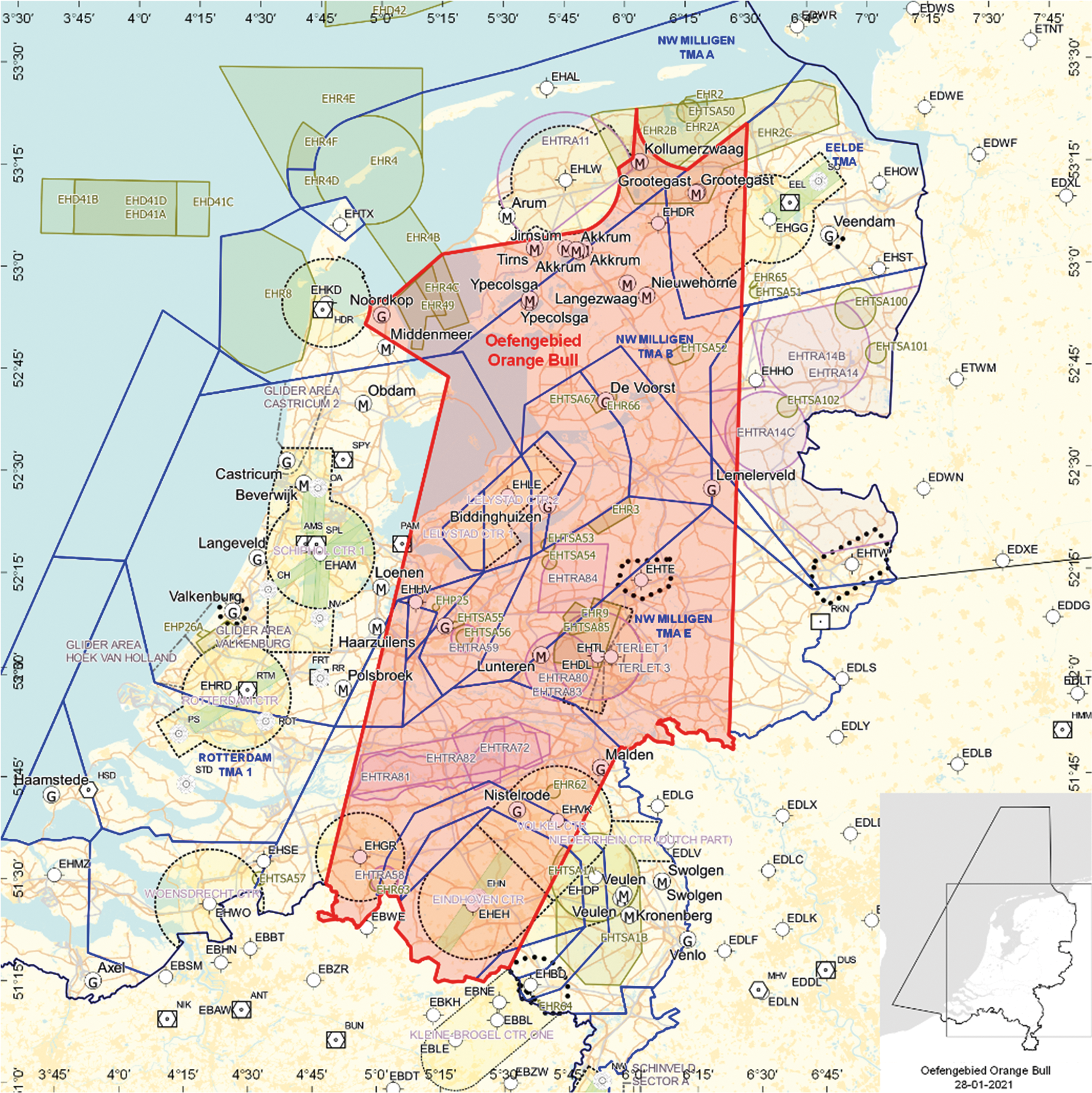Figuur: Oefengebied (tijdelijk laagvlieggebied) Orange Bull