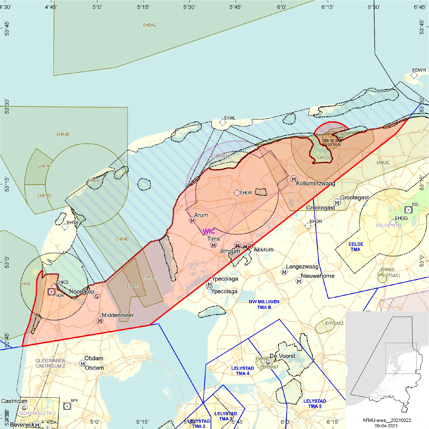 Figuur: Oefengebied (tijdelijk laagvlieggebied) WIC