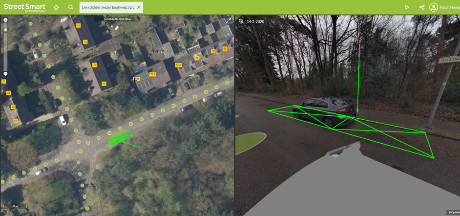 Links foto google maps met aanwijzing voor plek e-laadpaal/rechts foto locatie 