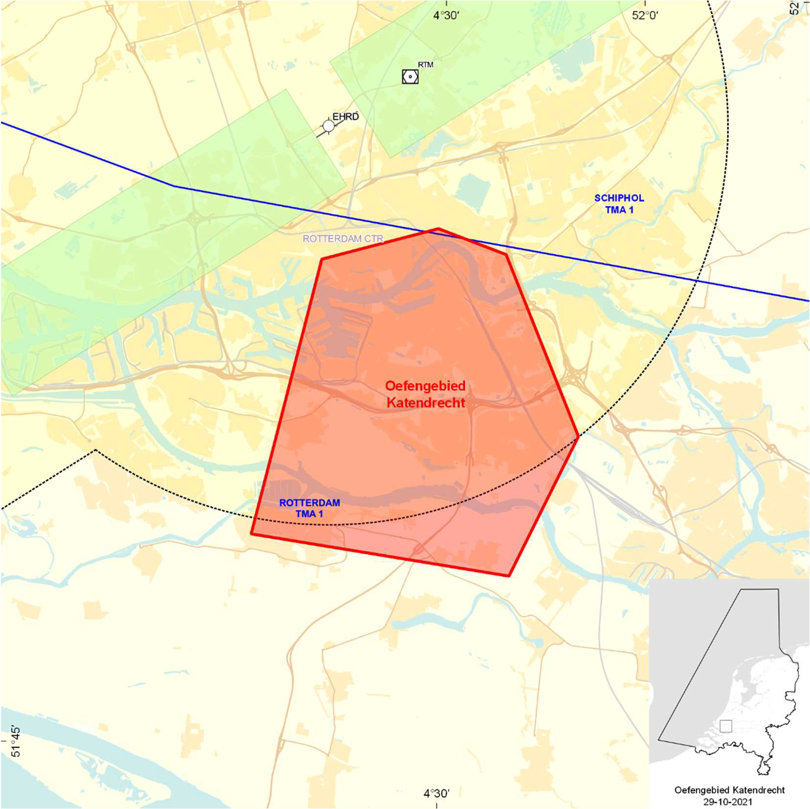 Figuur 2: Oefengebied (tijdelijk laagvlieggebied) Katendrecht