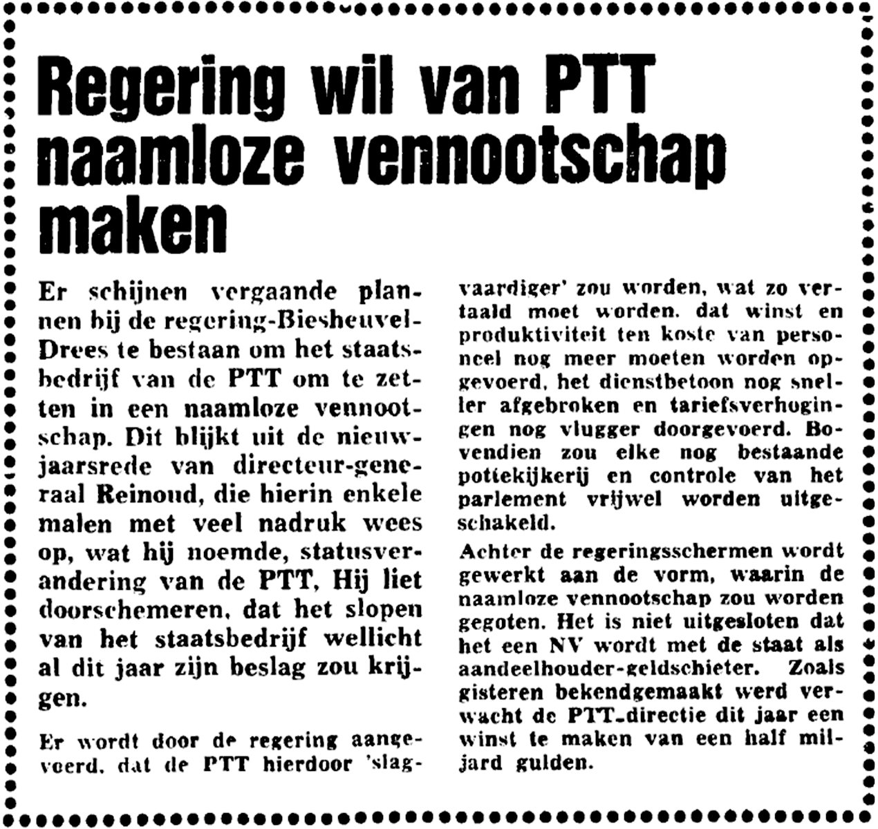 Figuur 2.2. Verzelfstandiging in 1972 reeds in de krant