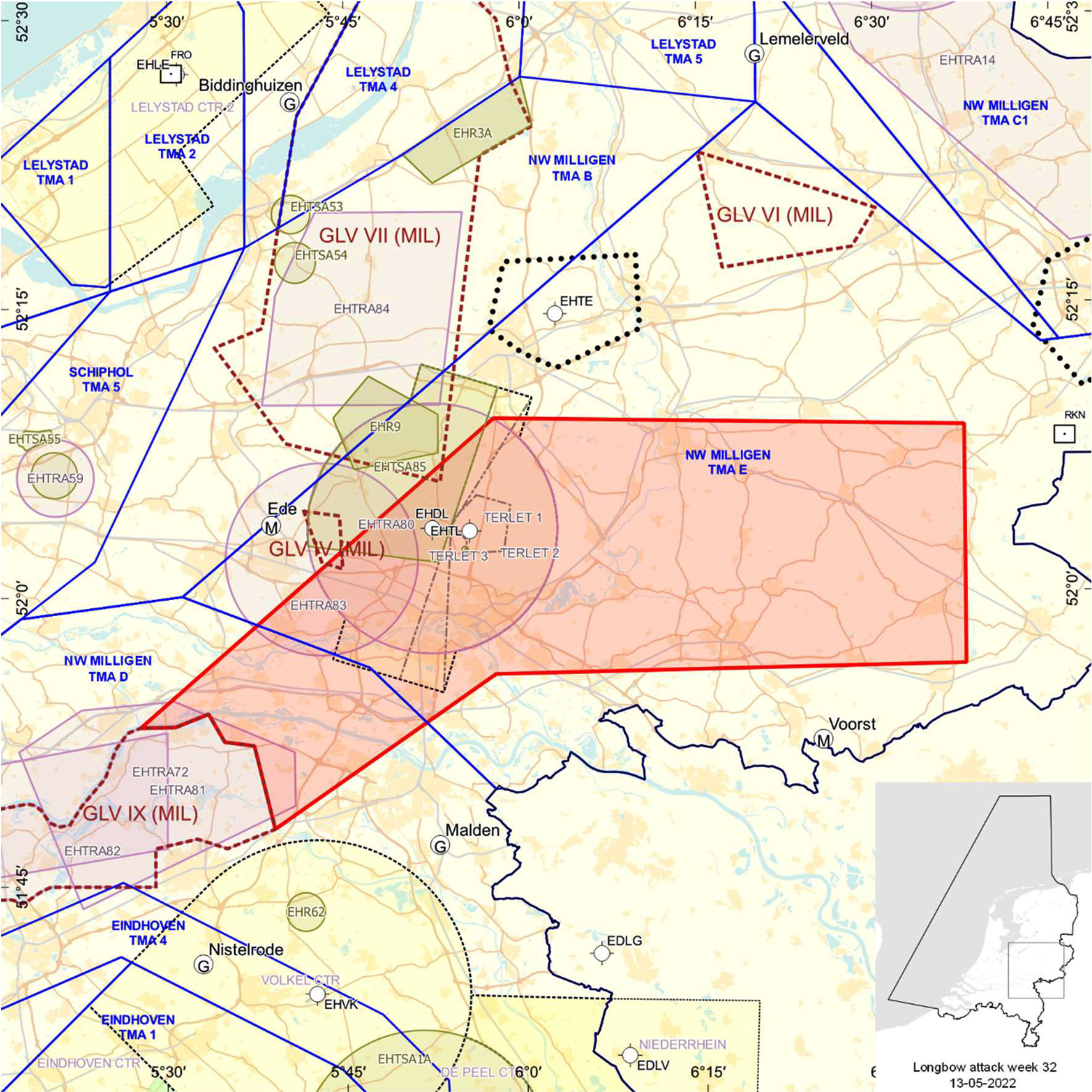 Figuur: oefengebied (tijdelijk laagvlieggebied) Longbow Attack
