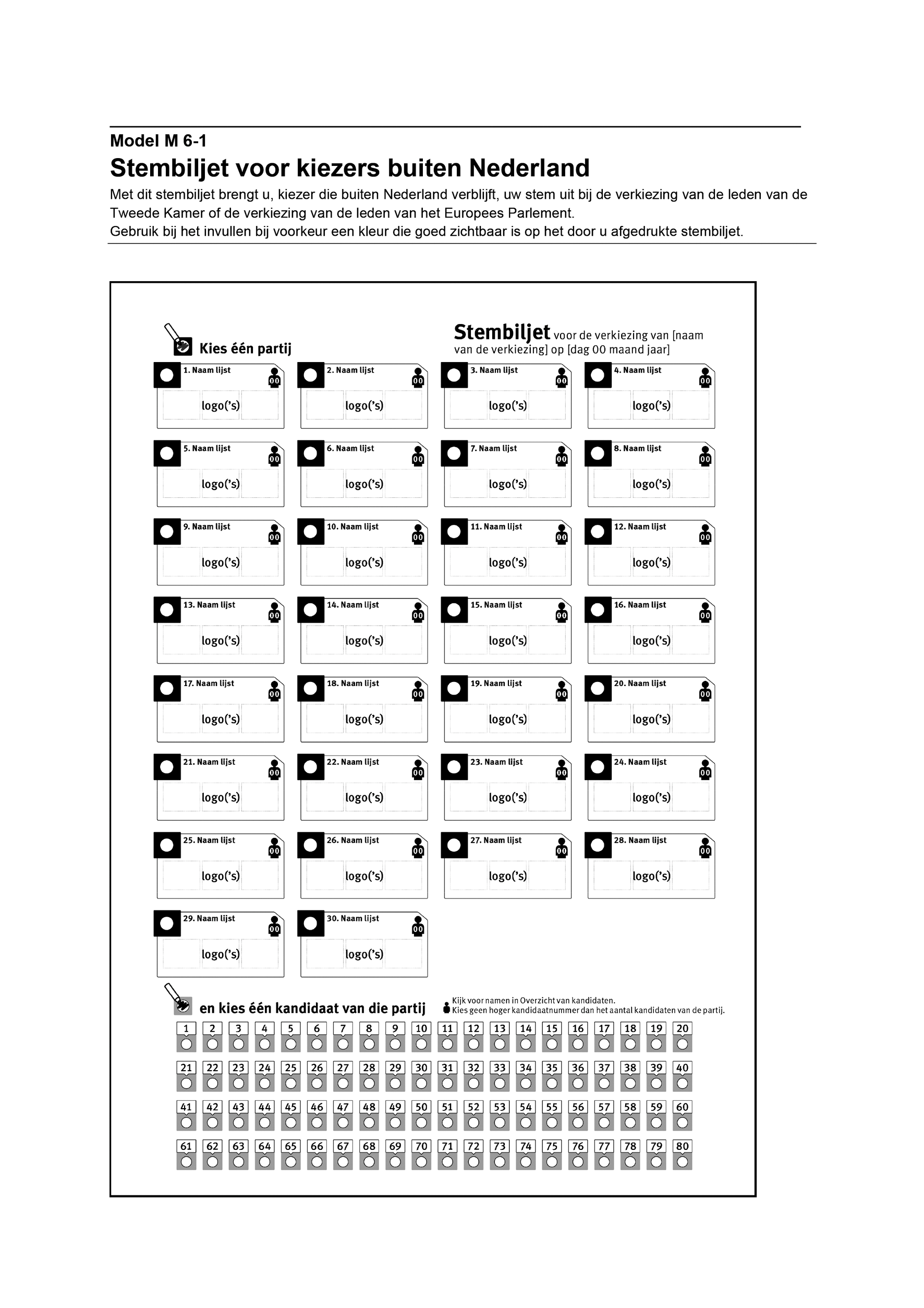 Model M 6-1. Stembiljet voor kiezers buiten Nederland