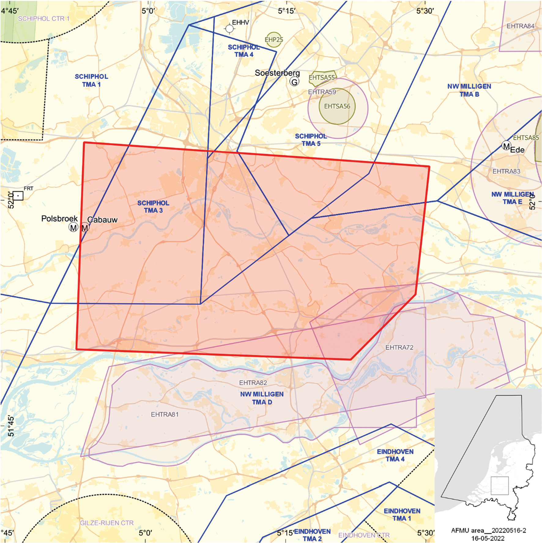 Figuur: Oefengebied (tijdelijk laagvlieggebied) Hawkeye Fury