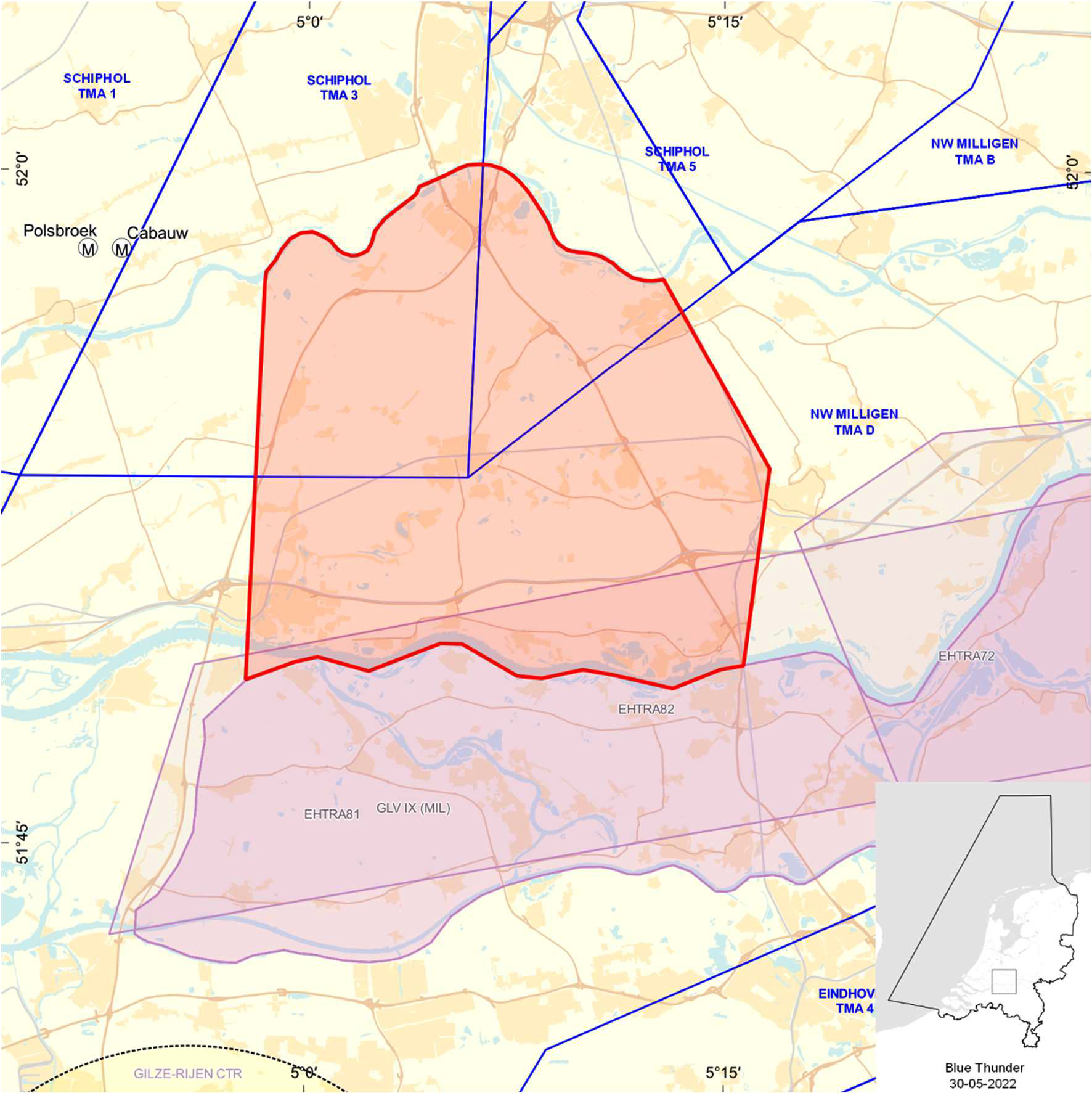 Figuur: Oefengebied (tijdelijk laagvlieggebied) Blue Thunder