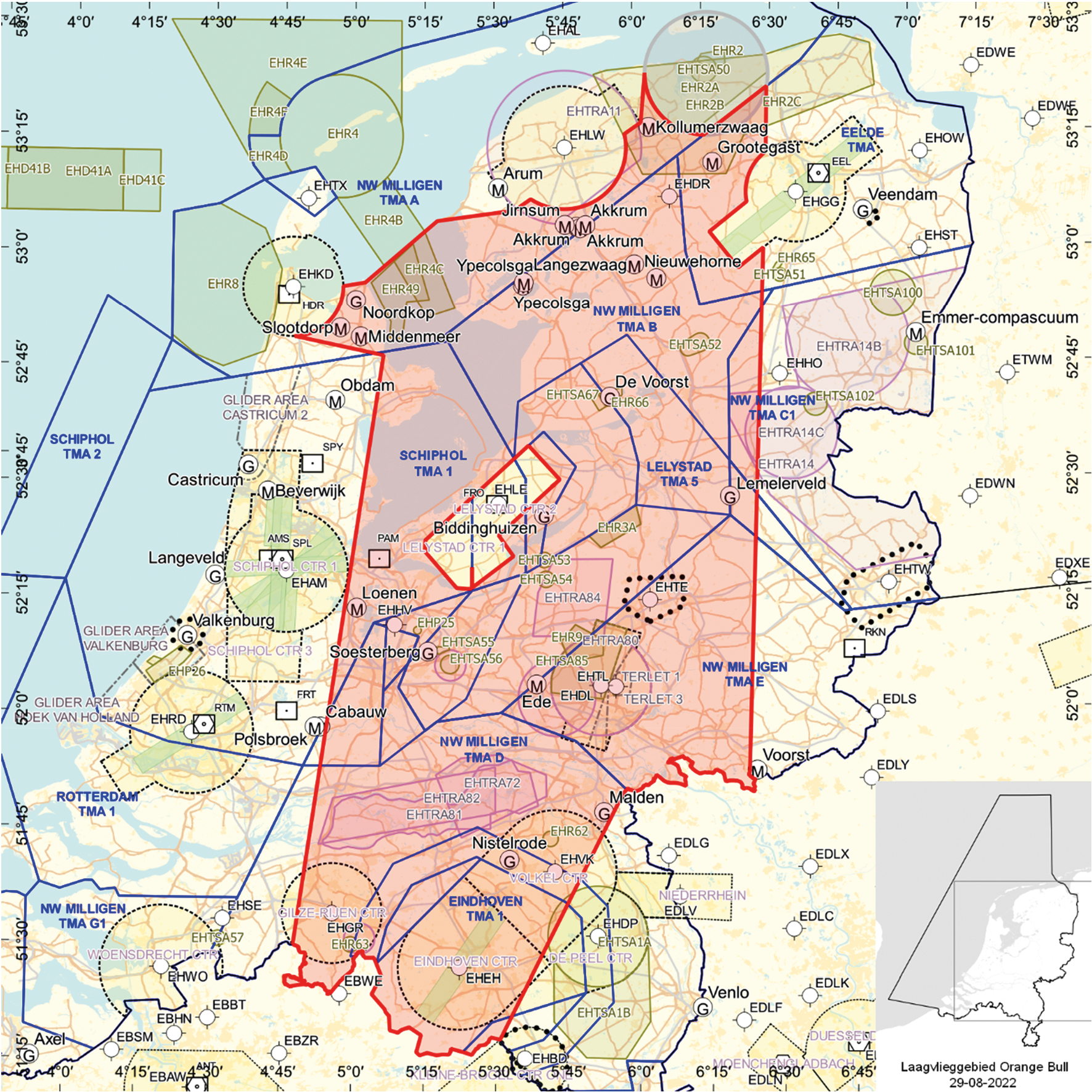Figuur: Oefengebied (tijdelijk laagvlieggebied) Orange Bull