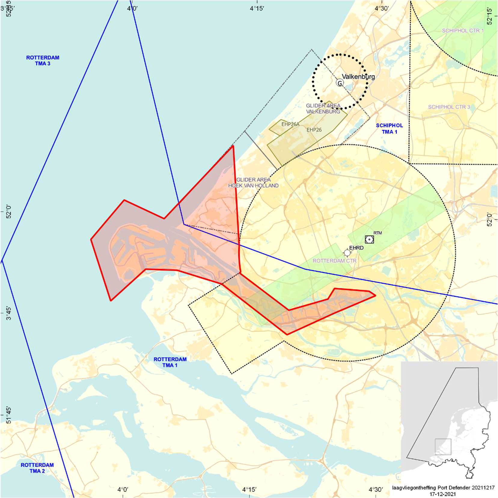Figuur: Oefengebied (tijdelijk laagvlieggebied) Port Defender