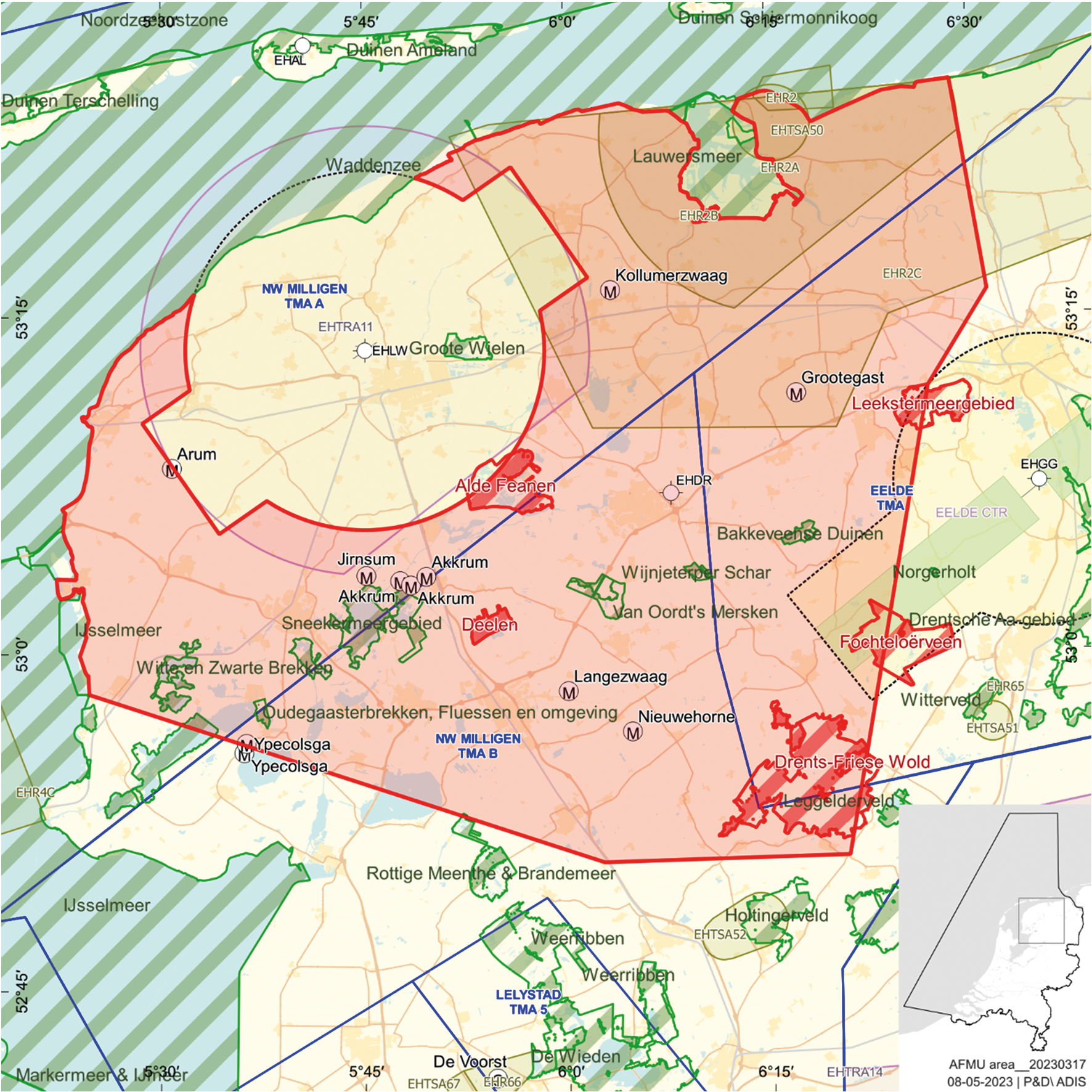 Figuur: oefengebied (tijdelijk laagvlieggebied) Friesland