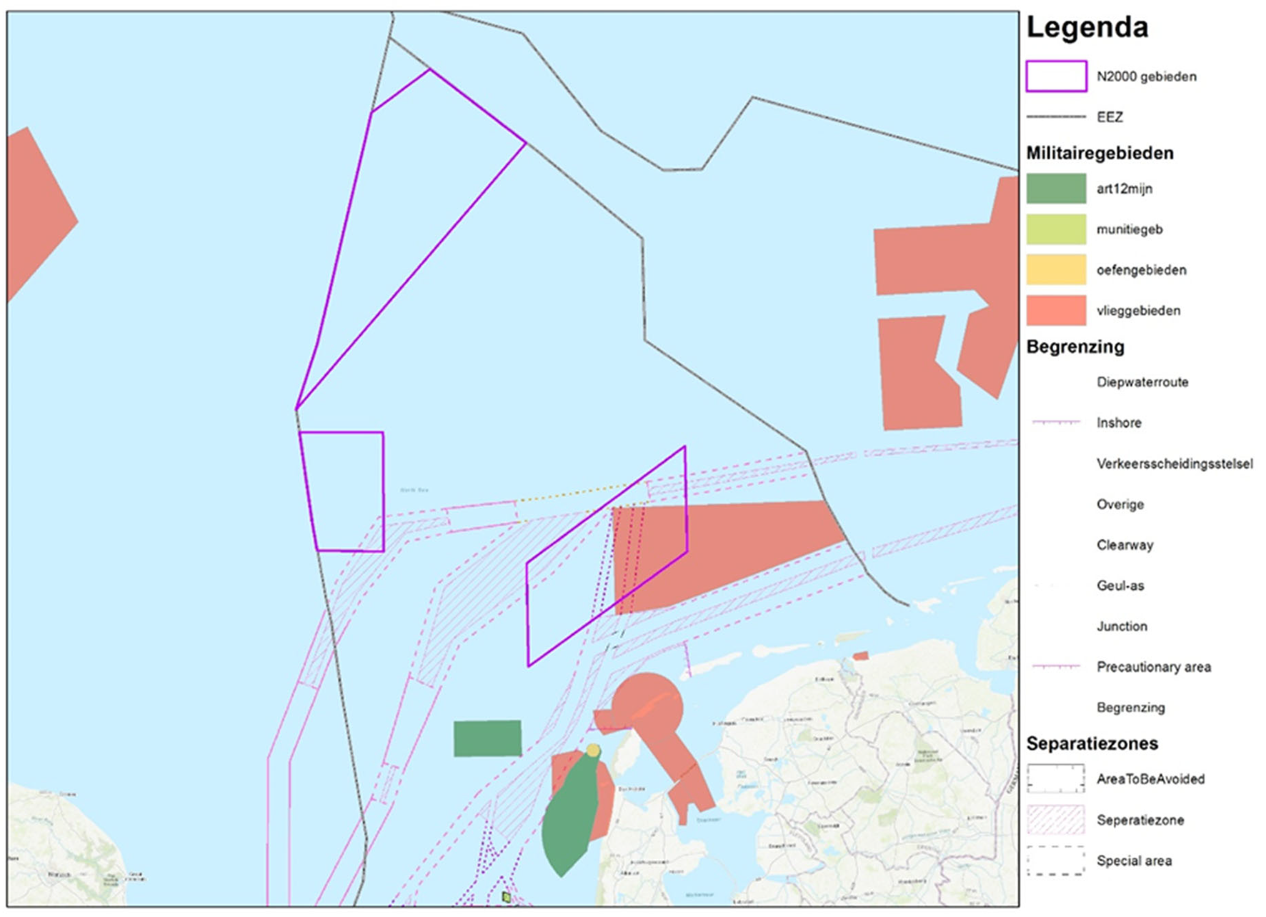 Figuur 5-1 Militaire gebieden op de Noordzee