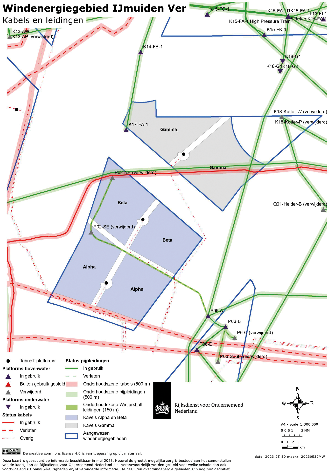 Figuur 8: Overzicht van kabels en leidingen in het windenergiegebied IJmuiden Ver