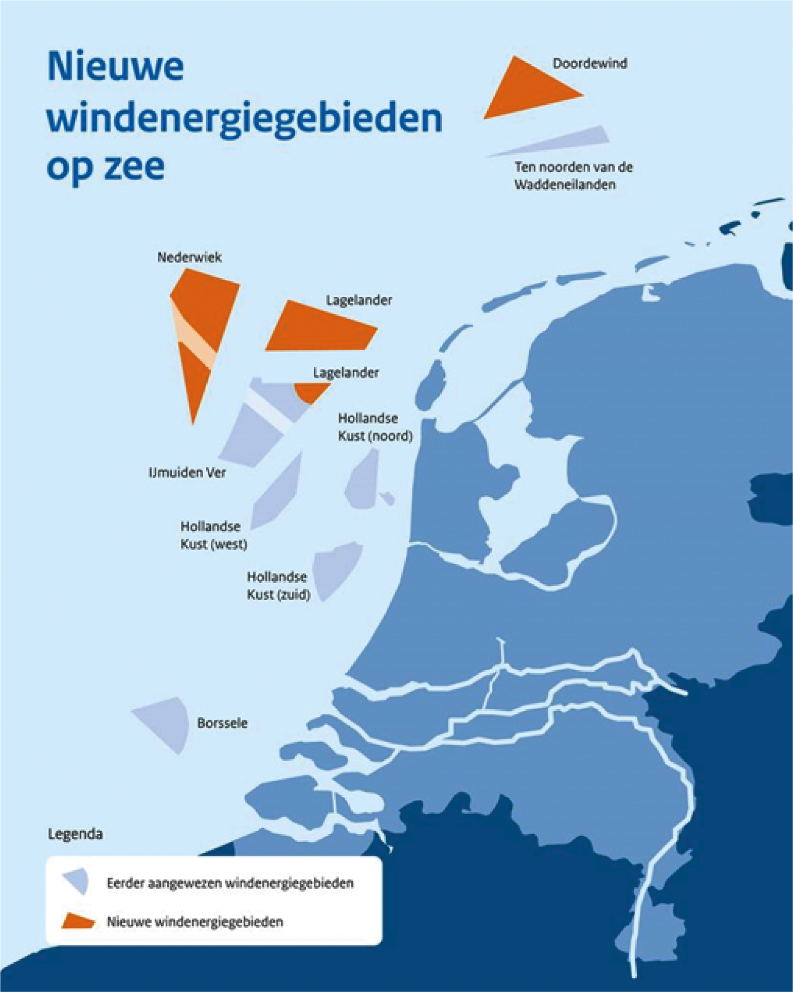 Figuur 1: Overzicht van aangewezen windenergiegebieden op het Nederlandse deel van de Noordzee.