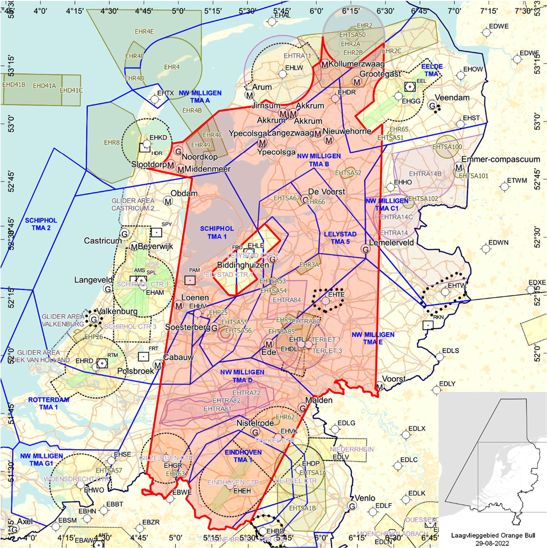 Figuur: Oefengebied (tijdelijk laagvlieggebied) Orange Bull