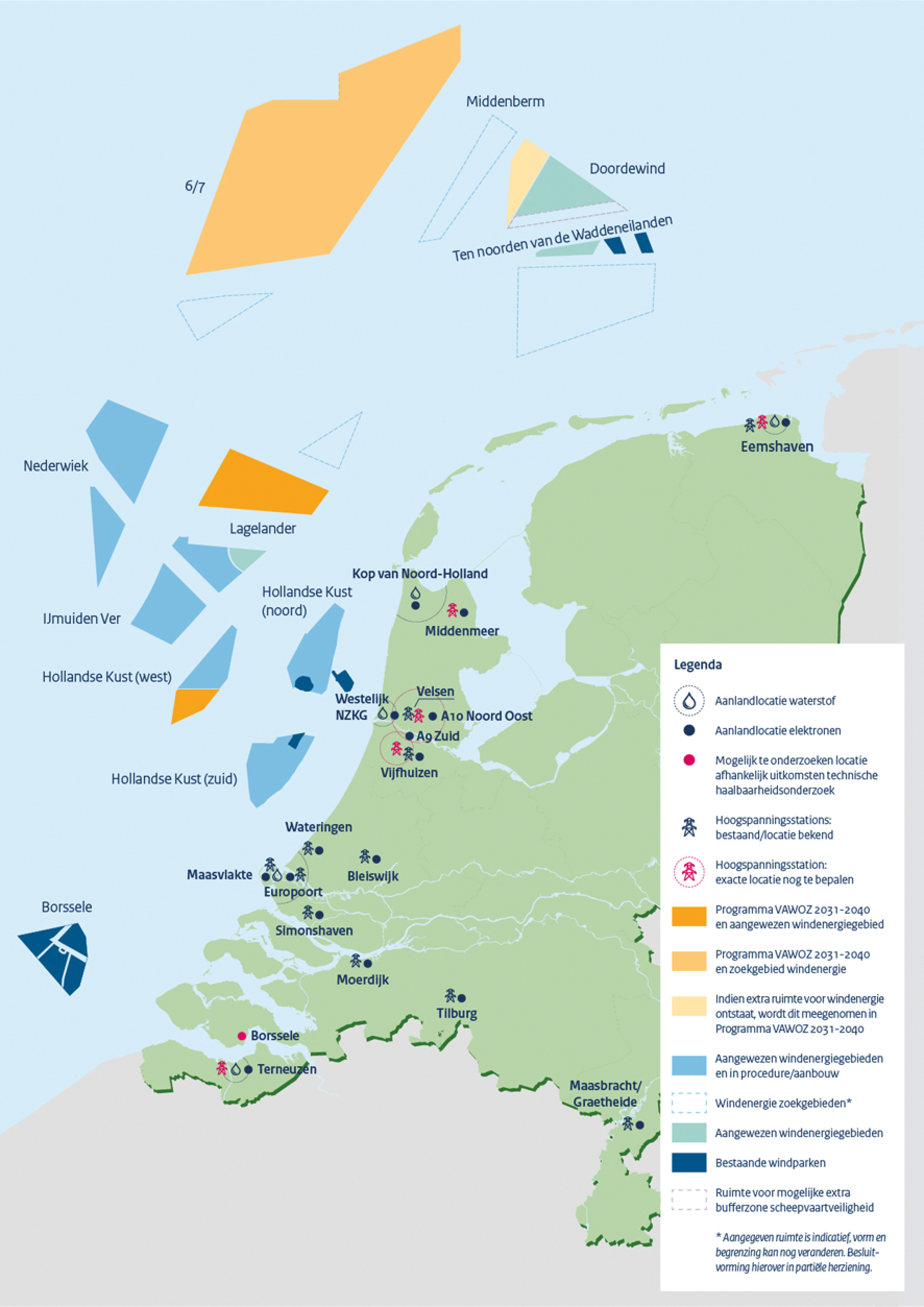 Overzicht van de te onderzoeken aanlandlocaties 2031–2040