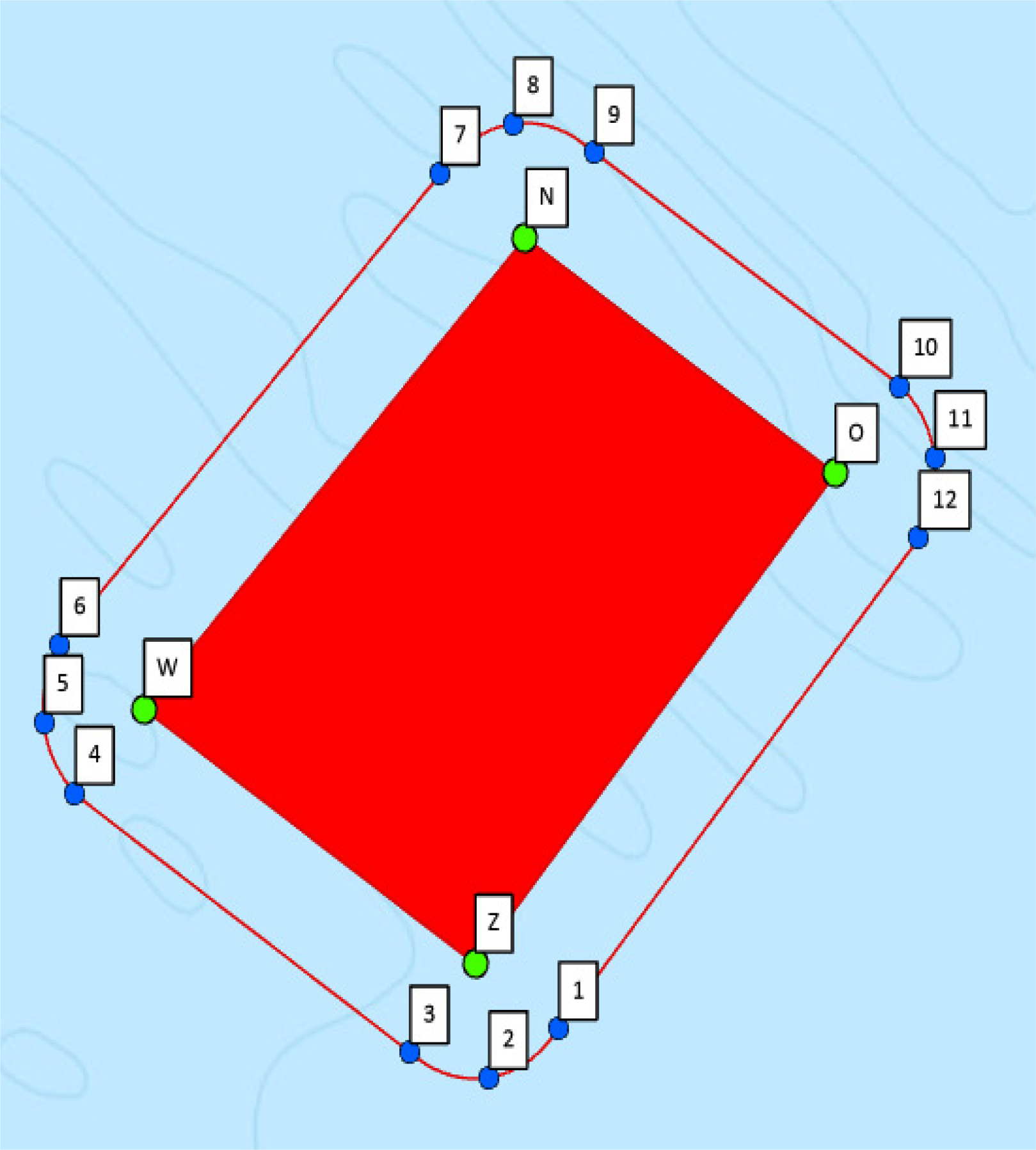 Kaart 2: ligging North Sea Innovation Lab en hoekpunten veiligheidszone