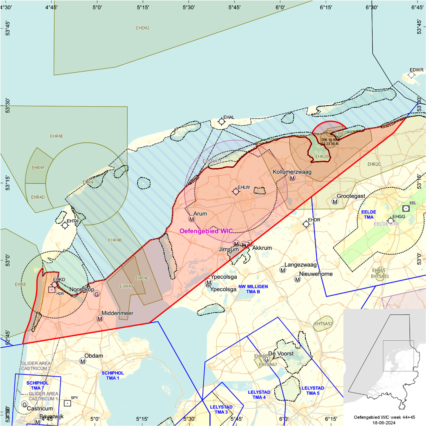 Figuur: Oefengebied (tijdelijk laagvlieggebied) WIC
