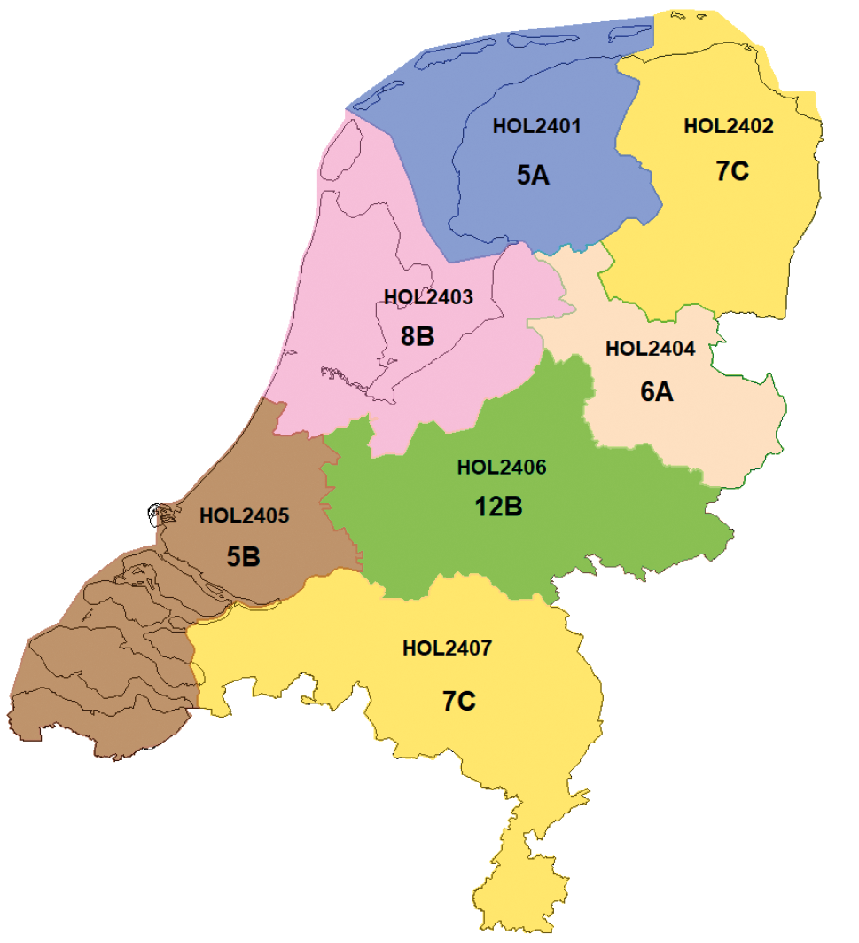 Figuur 2 Overzicht allotments voor niet-landelijke (regionale) digitale radio-omroep in Nederland