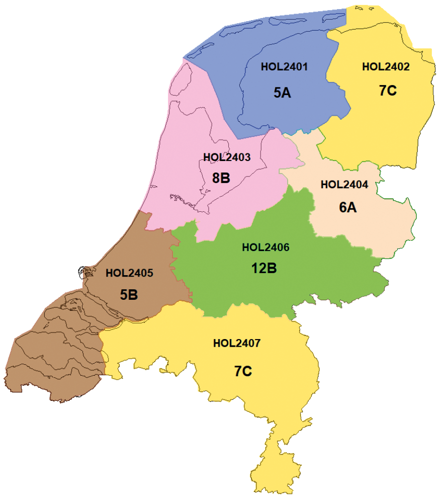 Figuur 2 Overzicht allotments voor niet-landelijke (regionale) digitale radio-omroep in Nederland