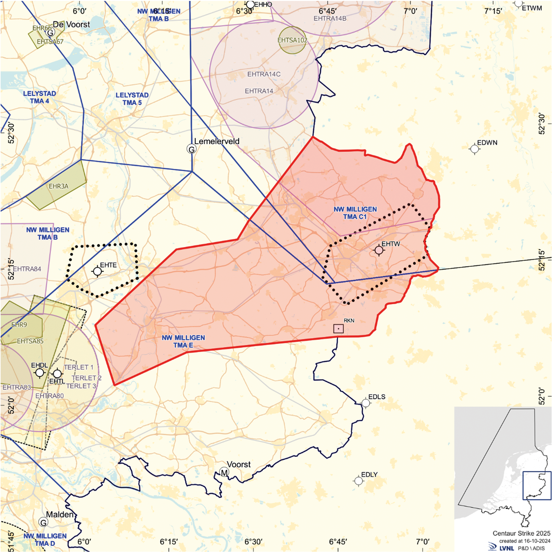 Figuur: Oefengebied (tijdelijk laagvlieggebied) Centaur Strike