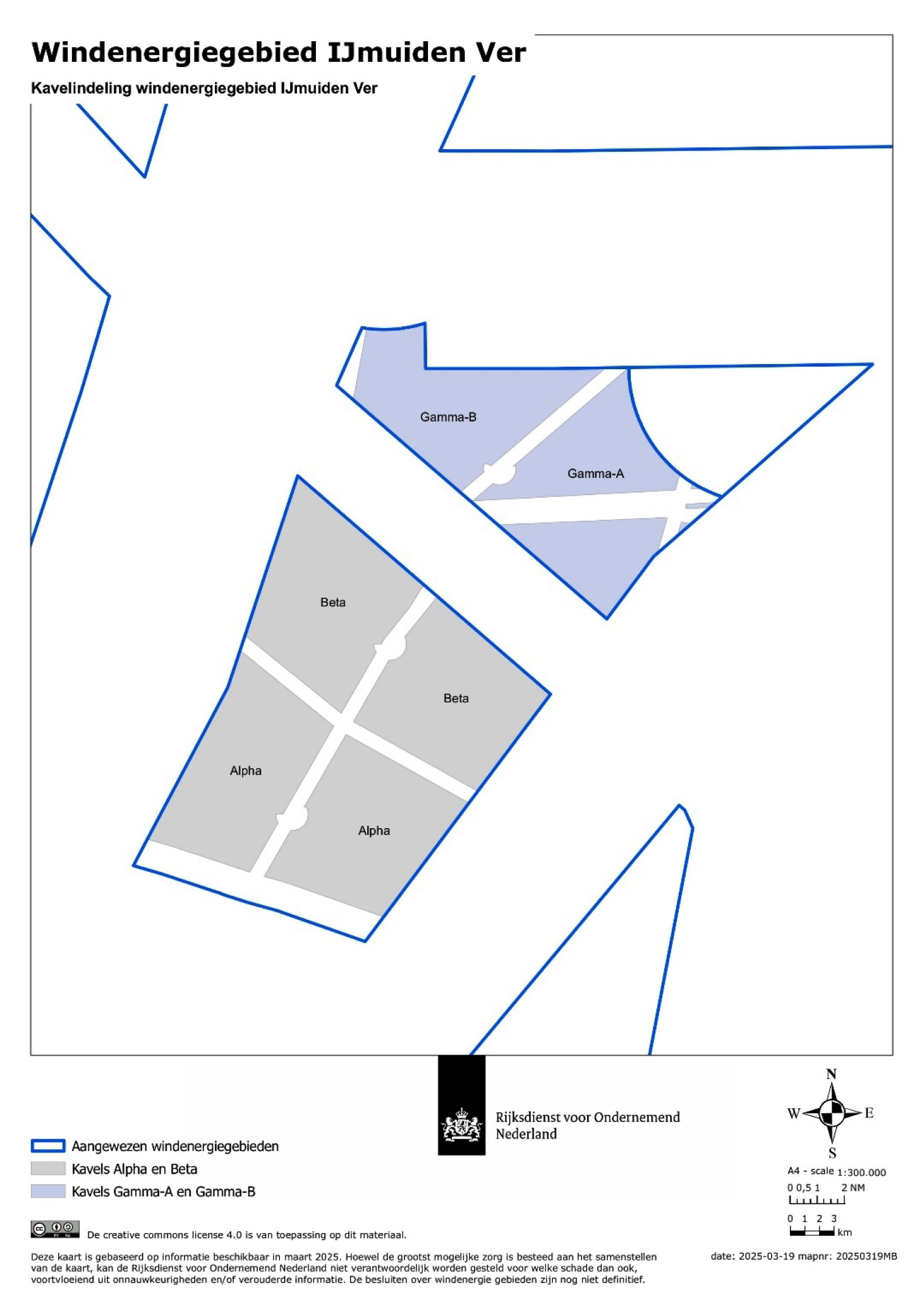 Figuur 1: Verkaveling van windenergiegebied IJmuiden Ver