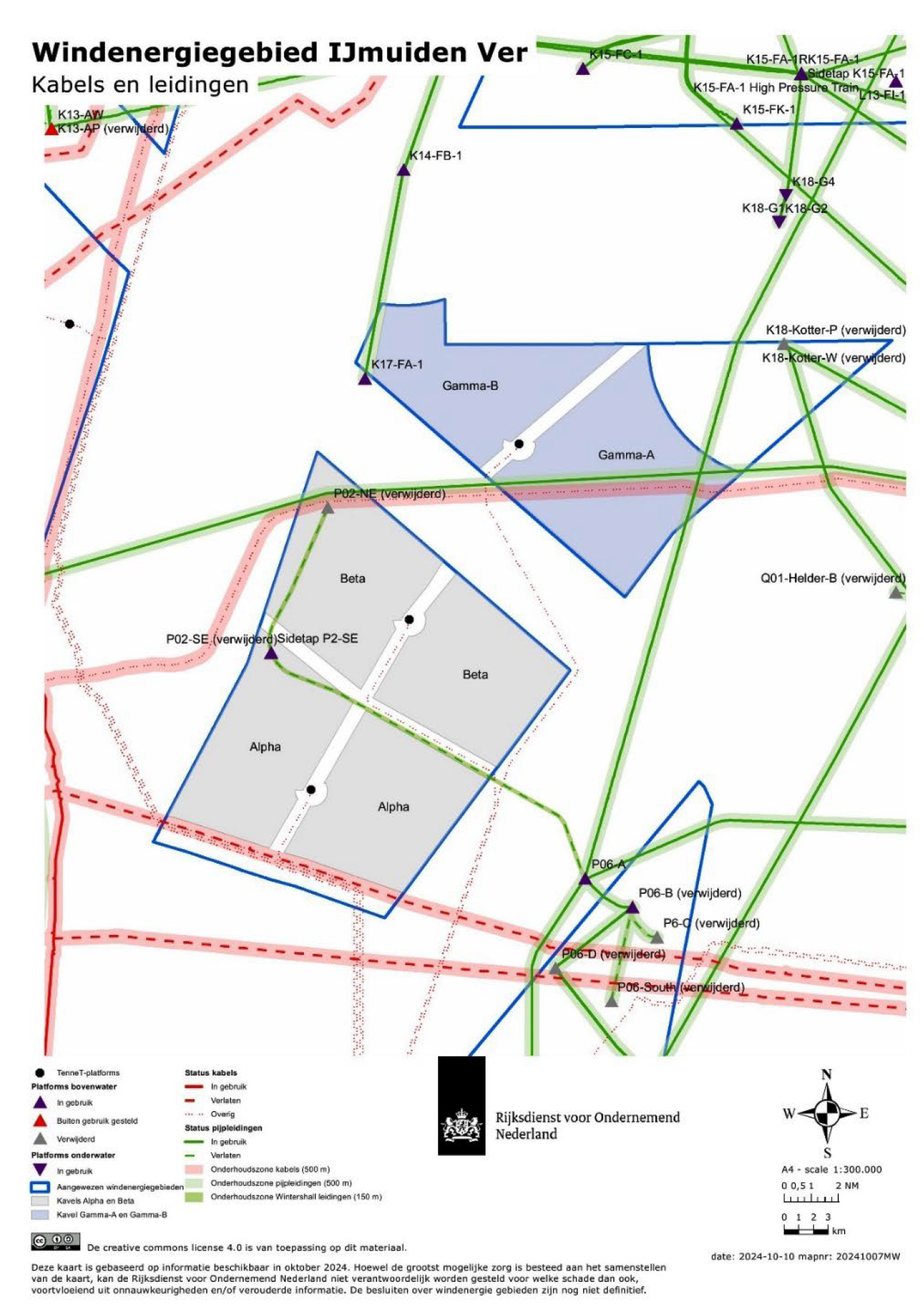 Figuur 8: Overzicht van kabels en leidingen in het windenergiegebied IJmuiden Ver.