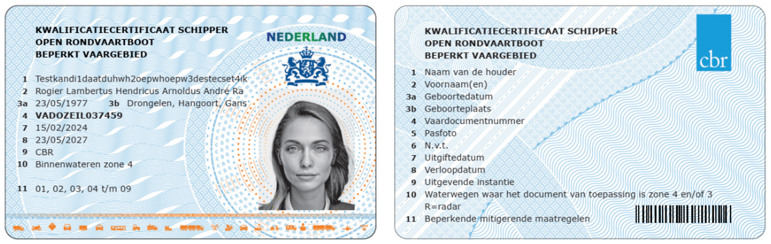 Model kwalificatiecertificaat schipper open rondvaartboot beperkt vaargebied