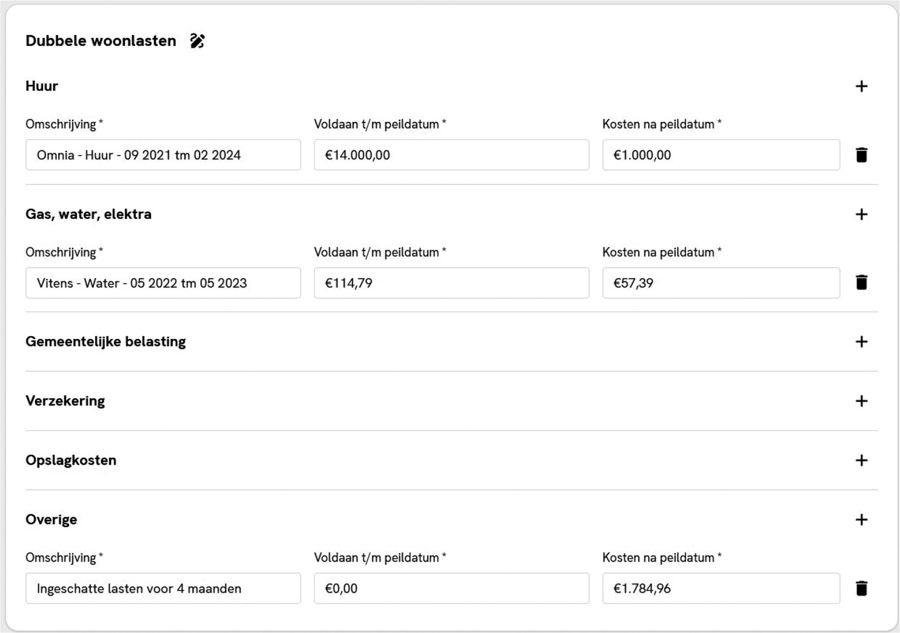 Rekenmodel, voorbeeld dubbele woonlasten