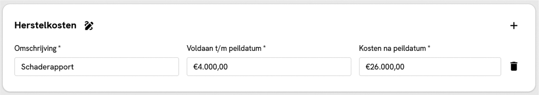 Rekenmodel, voorbeeld herstelkosten